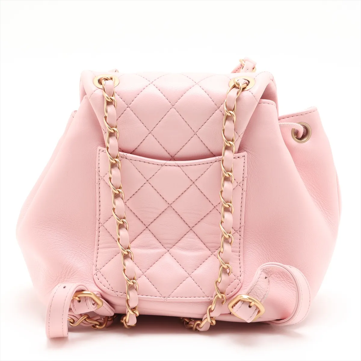 Matelassé Lambskin Chain Backpack, Pink with Gold Hardware, H33U5U1H, Random Plate — view 2