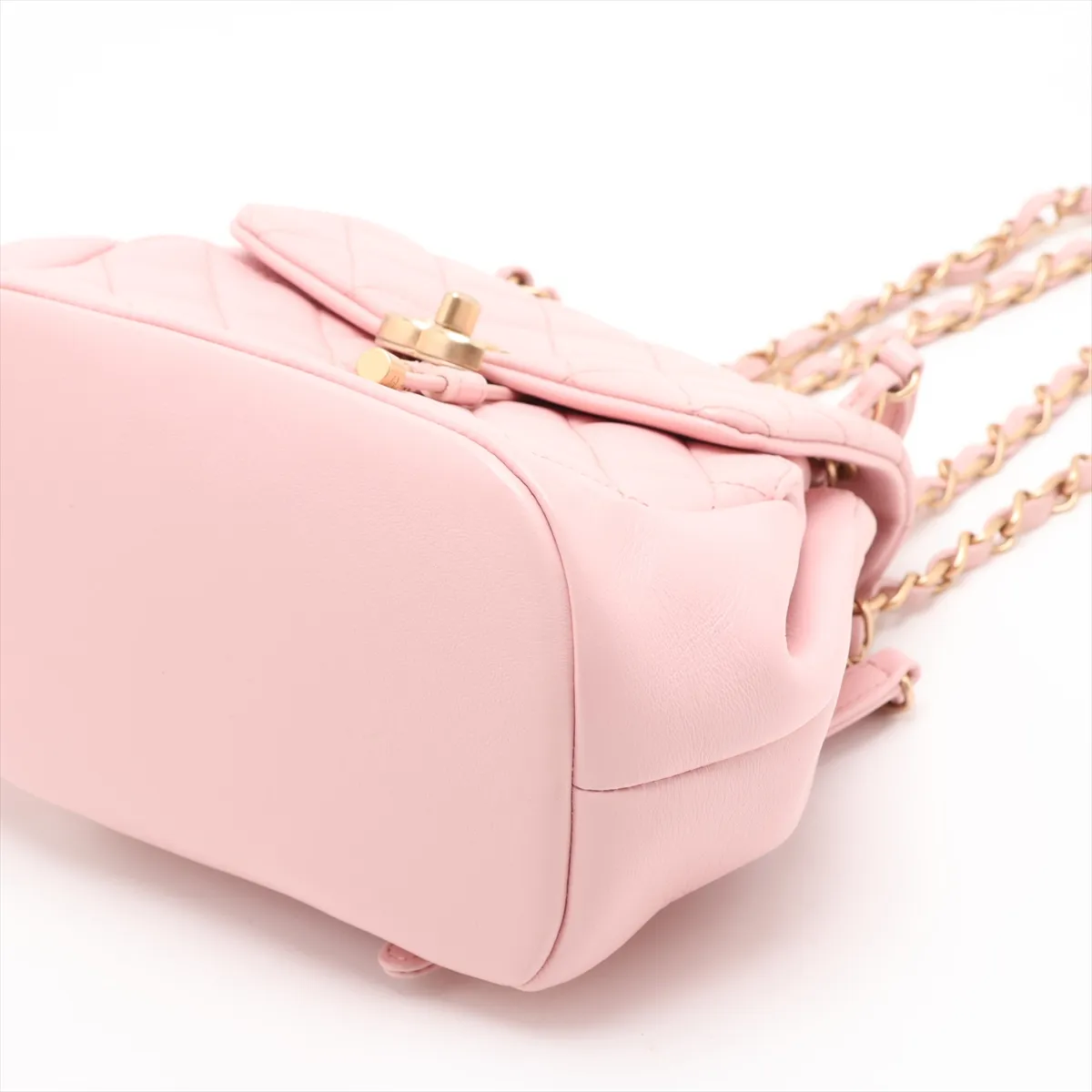 Matelassé Lambskin Chain Backpack, Pink with Gold Hardware, H33U5U1H, Random Plate — view 3