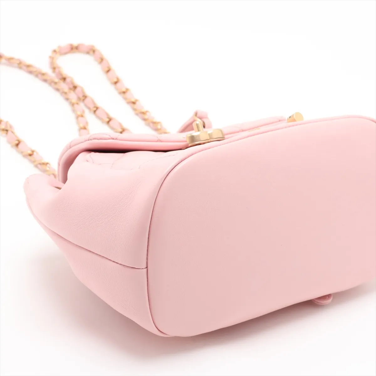Matelassé Lambskin Chain Backpack, Pink with Gold Hardware, H33U5U1H, Random Plate — view 4