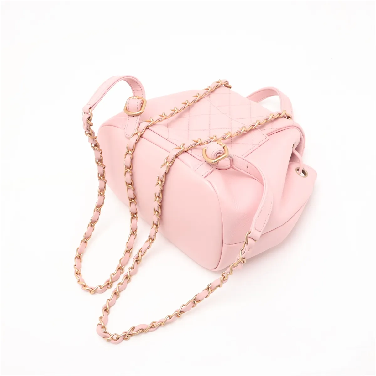 Matelassé Lambskin Chain Backpack, Pink with Gold Hardware, H33U5U1H, Random Plate — view 5