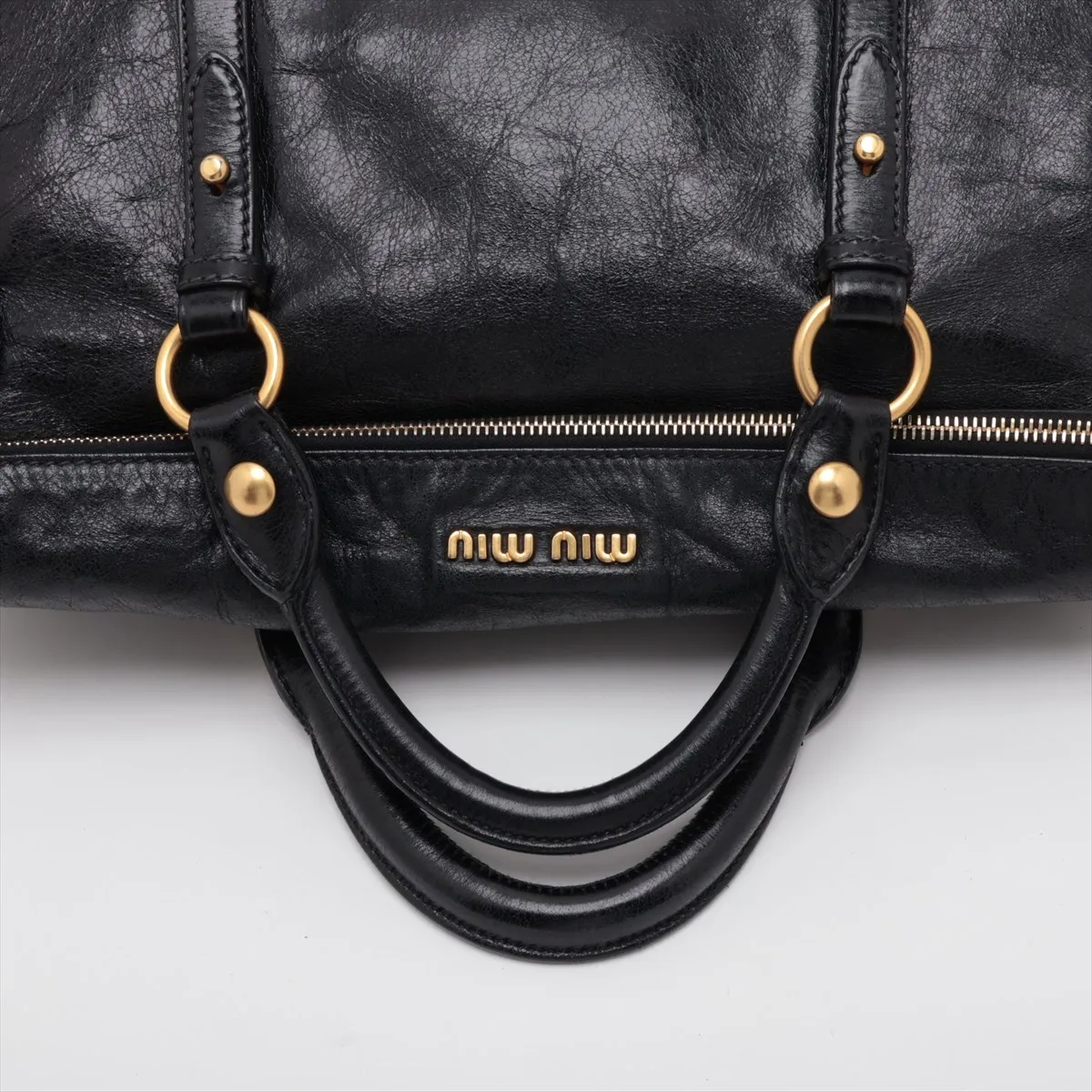 Side Ribbon Leather 2-Way Handbag, Black — view 5