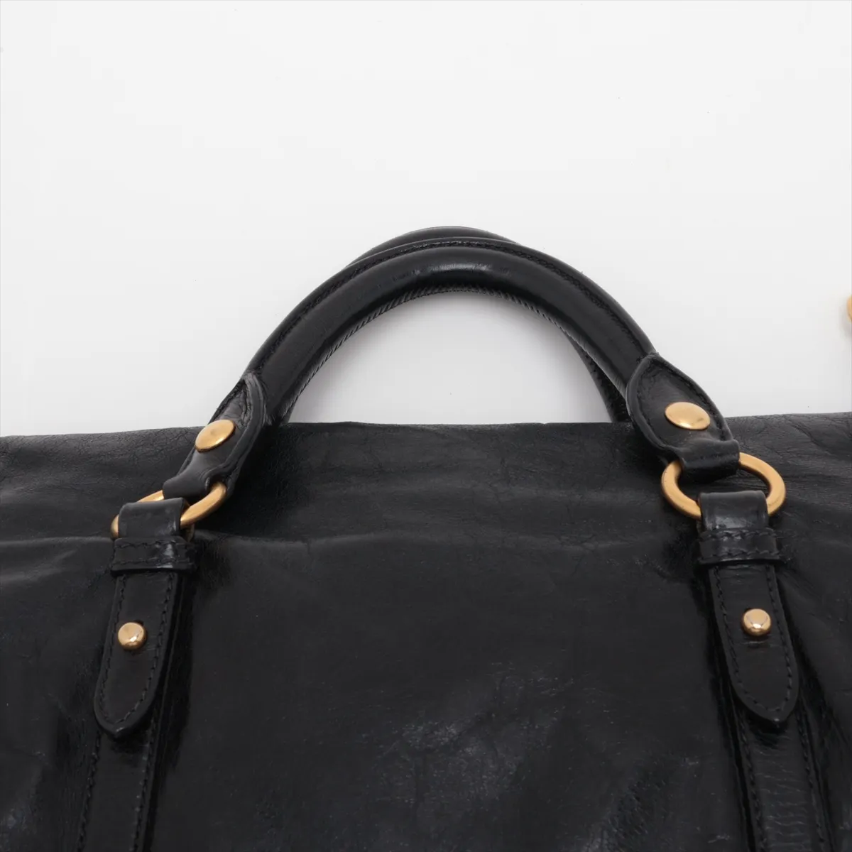 Side Ribbon Leather 2-Way Handbag, Black — view 6