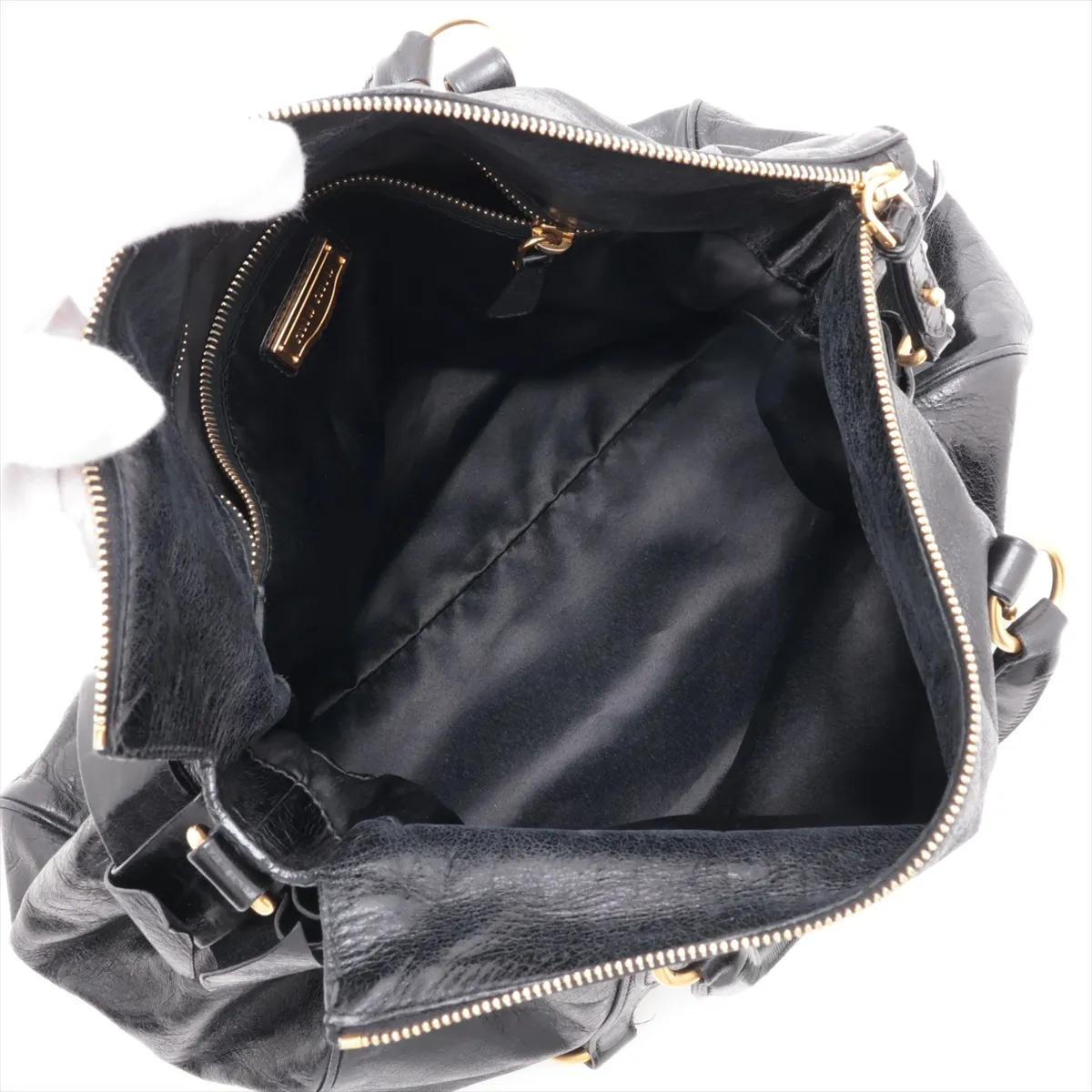 Side Ribbon Leather 2-Way Handbag, Black — view 8