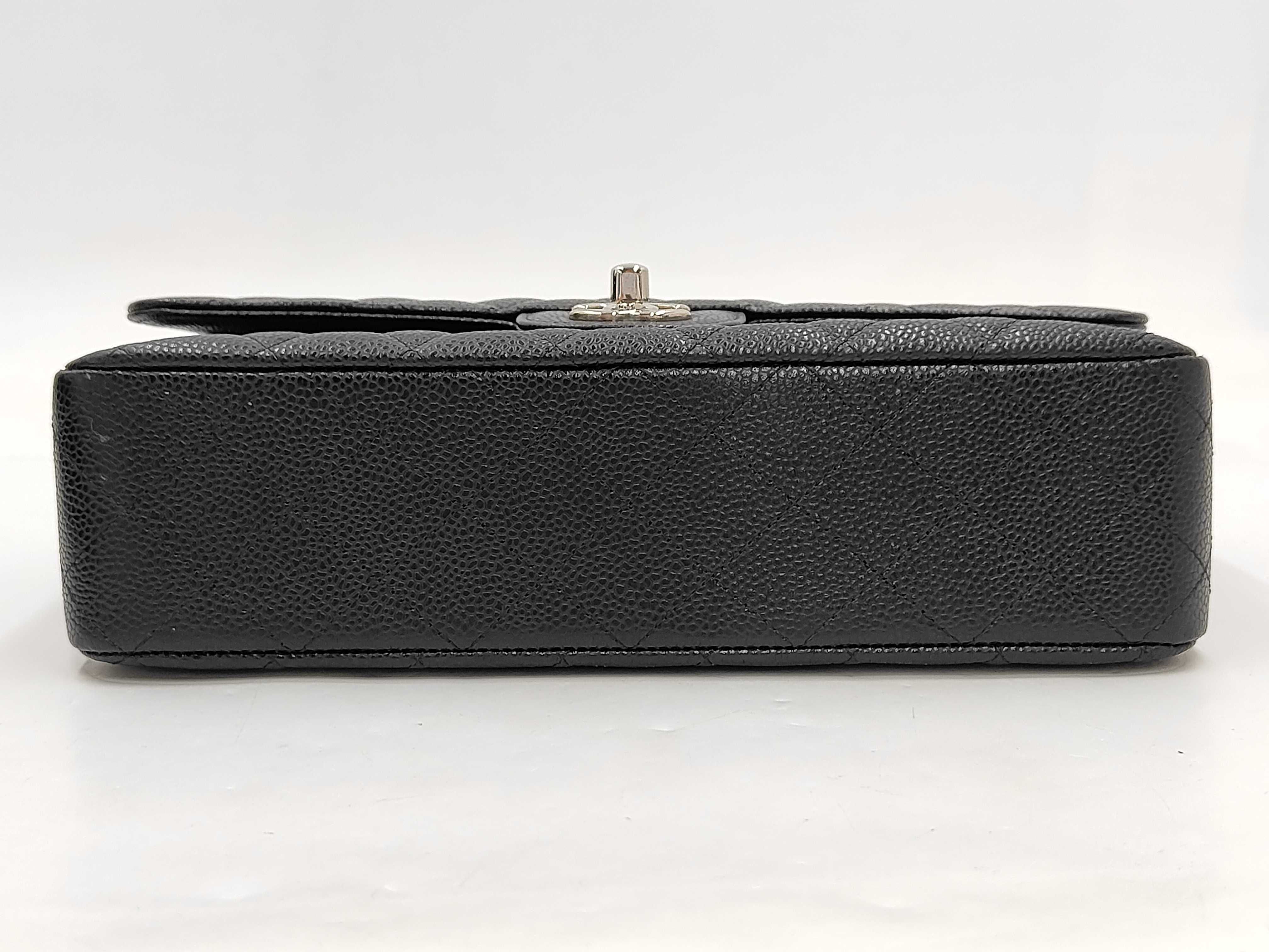 East West Caviar Skin Chain Shoulder Bag with Turnlock, Black — view 3