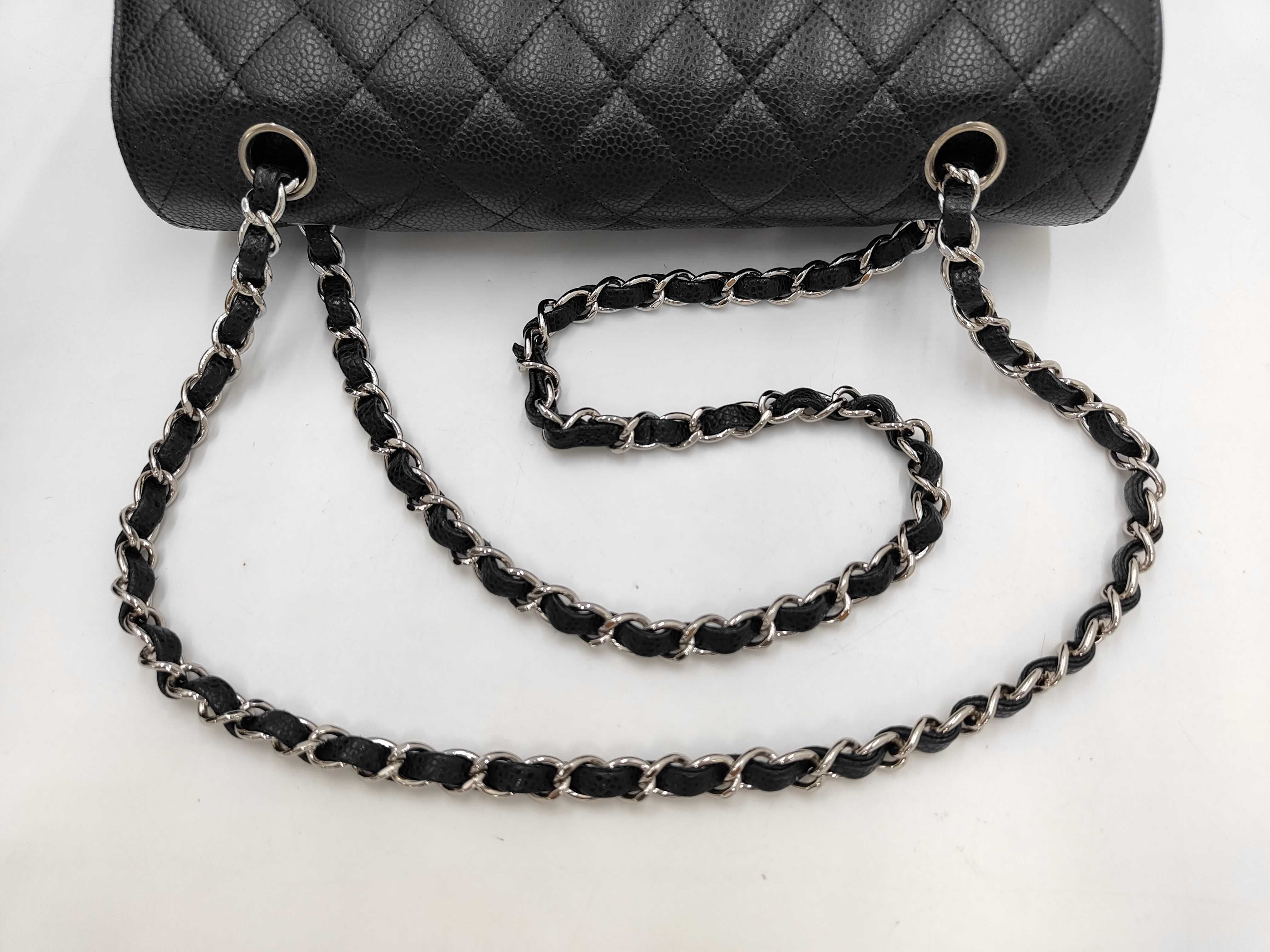 East West Caviar Skin Chain Shoulder Bag with Turnlock, Black — view 5