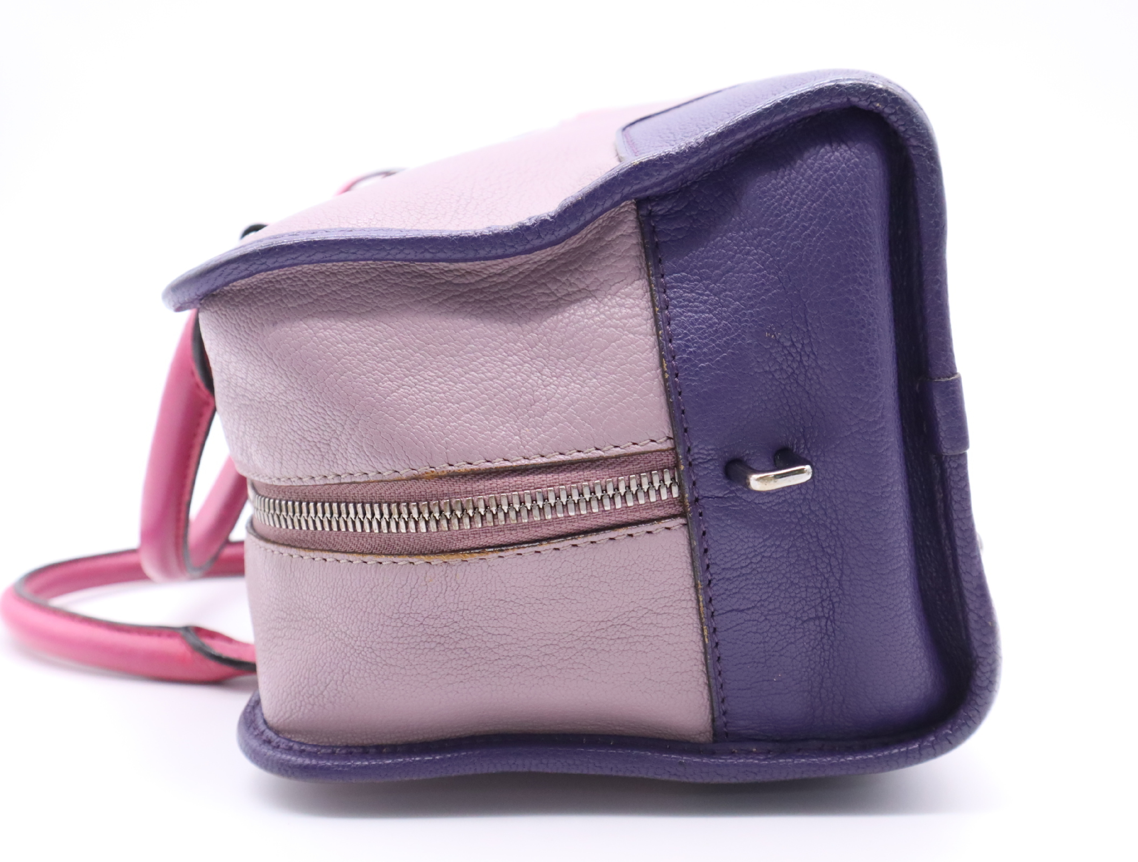 61301 Leather Amazona Purple Handbag with Silver Hardware, Padlock, 2 Keys, and Clochette — view 3