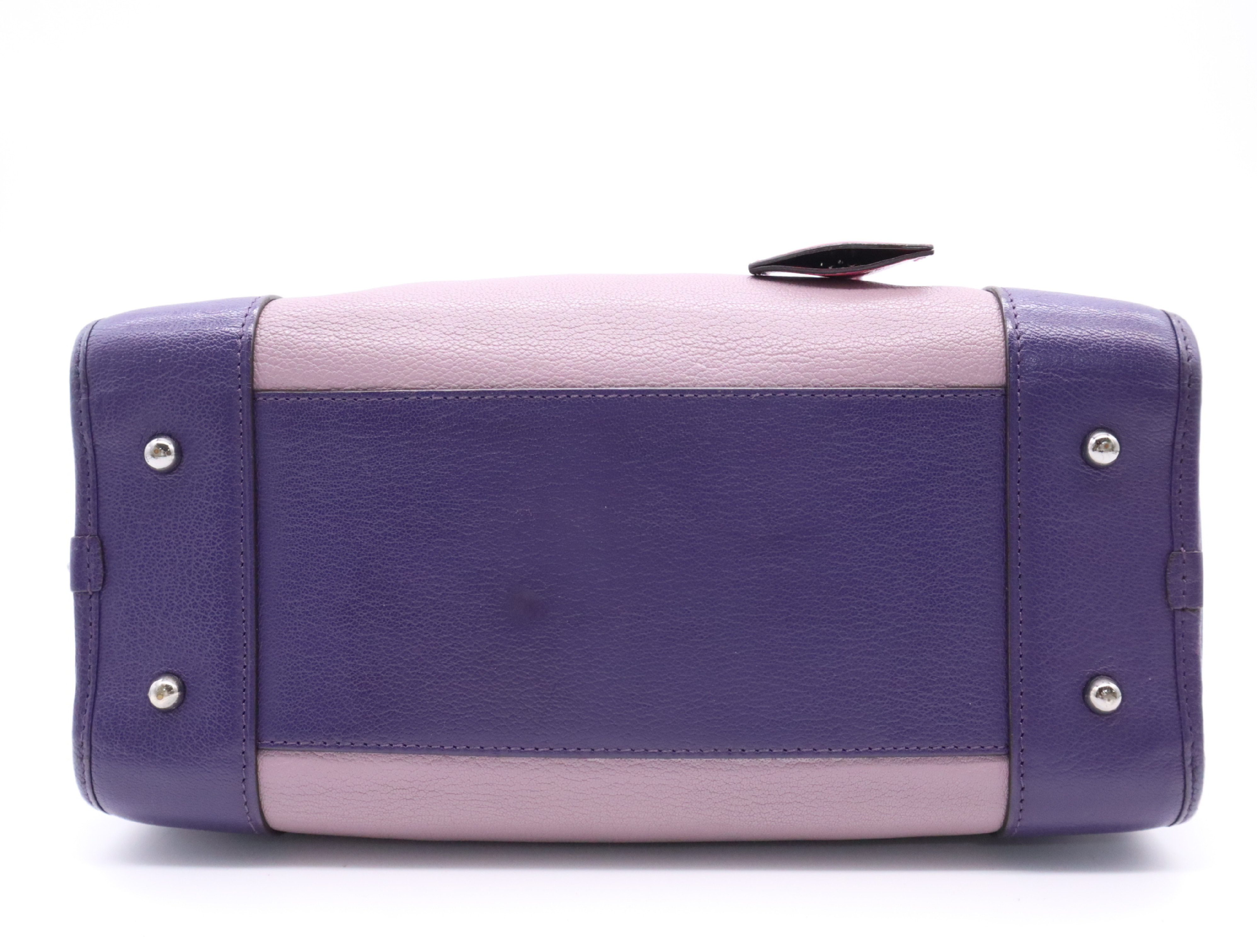 61301 Leather Amazona Purple Handbag with Silver Hardware, Padlock, 2 Keys, and Clochette — view 4