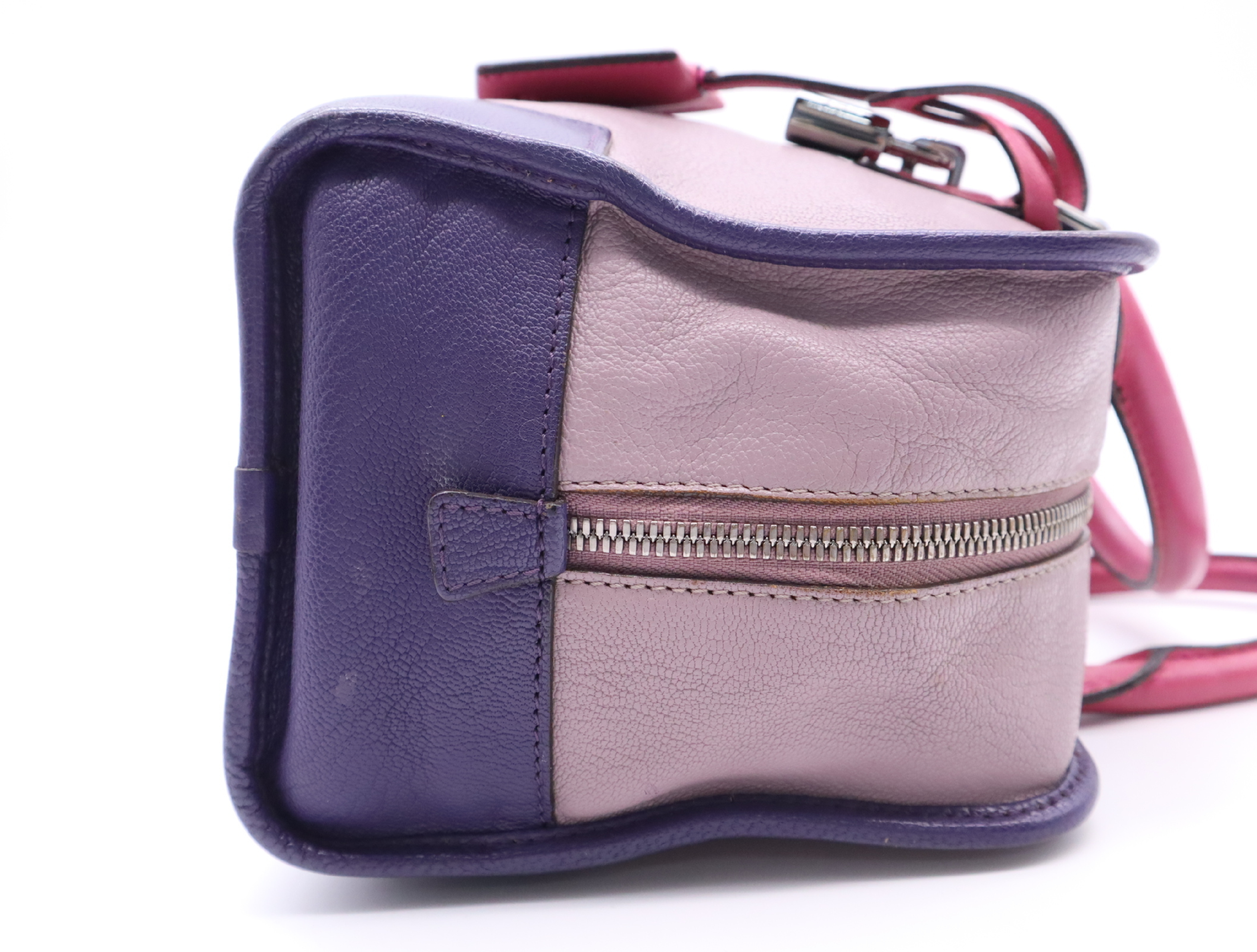 61301 Leather Amazona Purple Handbag with Silver Hardware, Padlock, 2 Keys, and Clochette — view 5