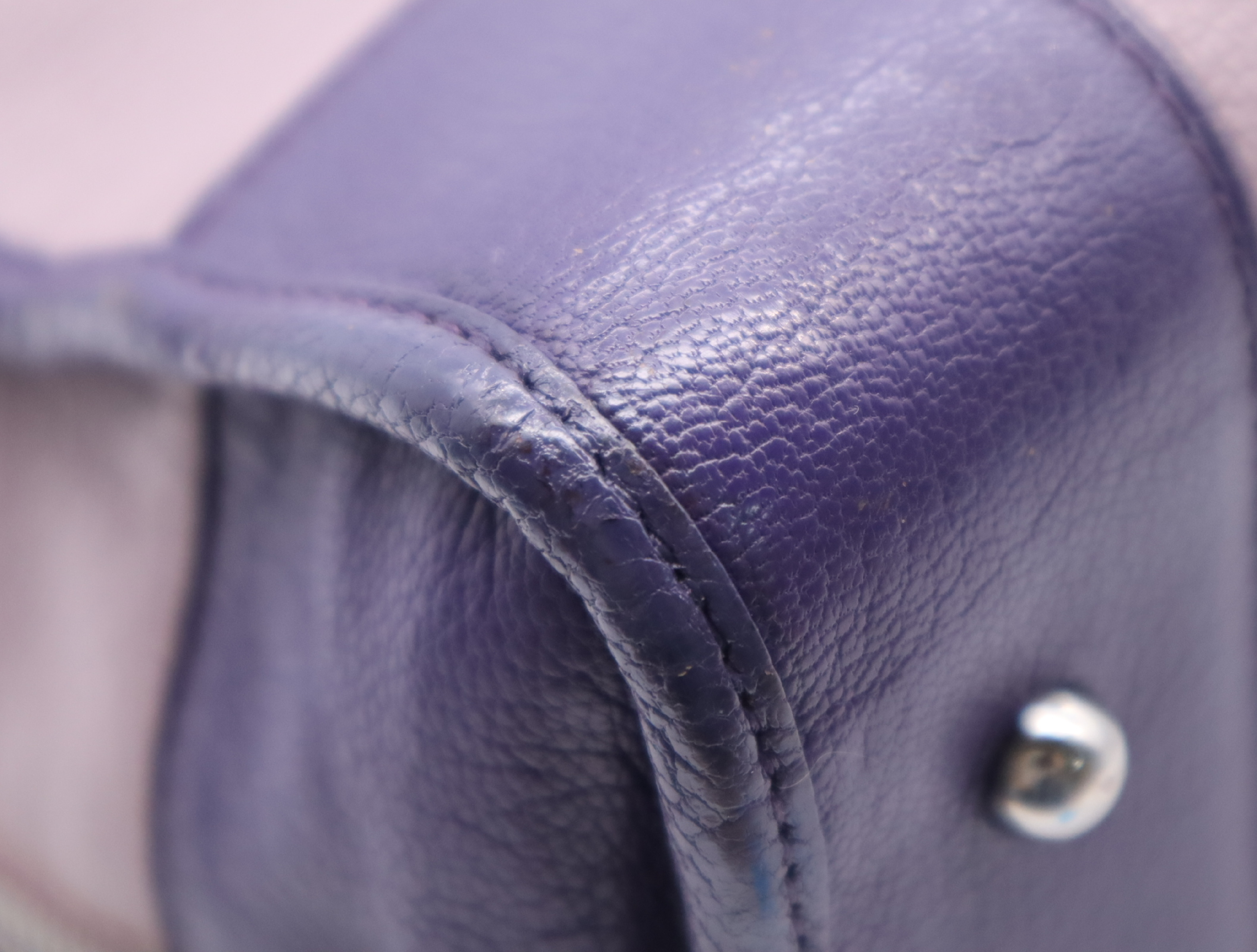 61301 Leather Amazona Purple Handbag with Silver Hardware, Padlock, 2 Keys, and Clochette — view 6
