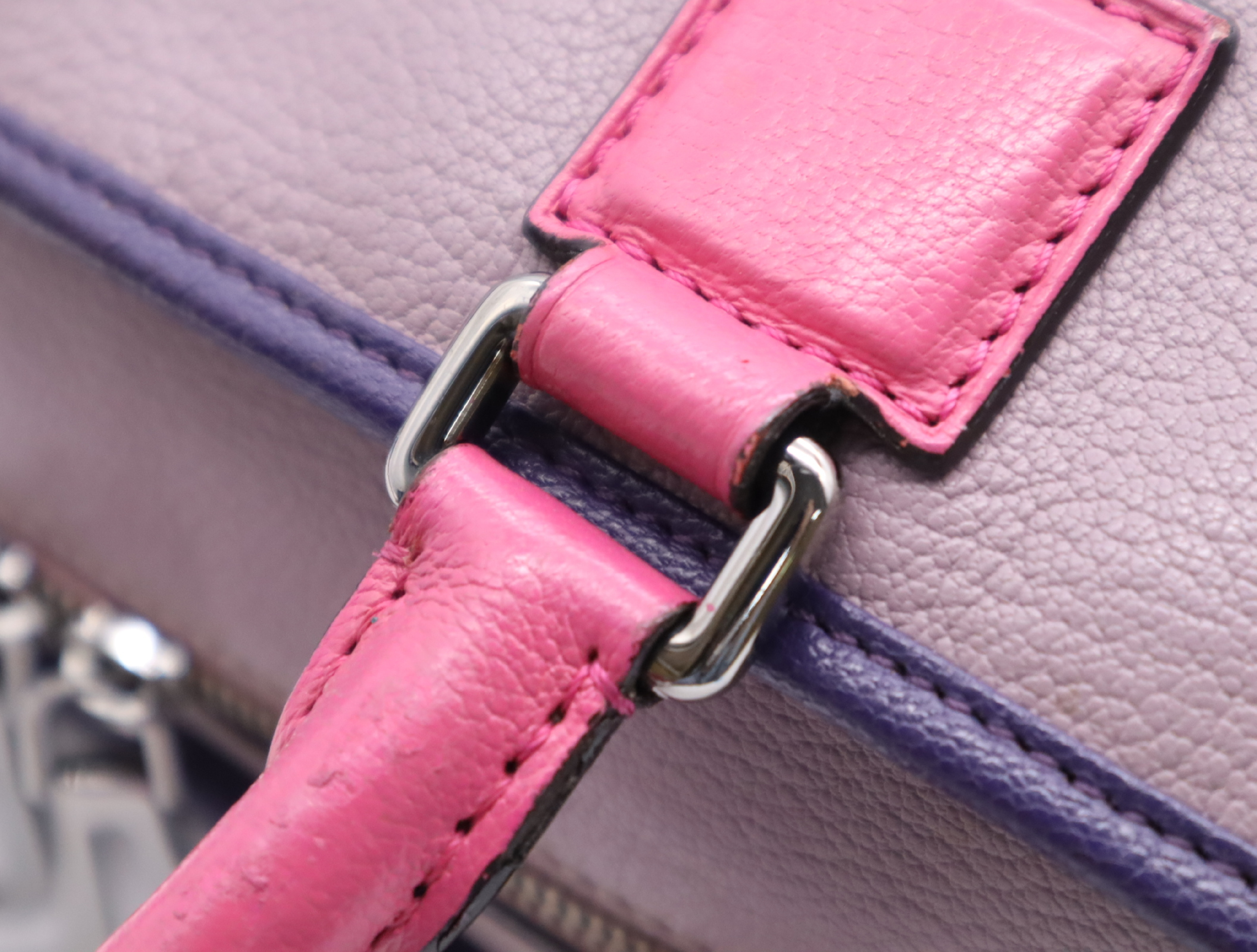 61301 Leather Amazona Purple Handbag with Silver Hardware, Padlock, 2 Keys, and Clochette — view 10