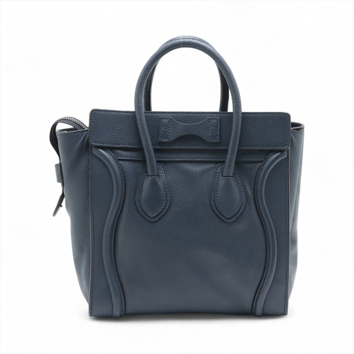 Luggage Micro Shopper Leather Handbag, Navy — view 2