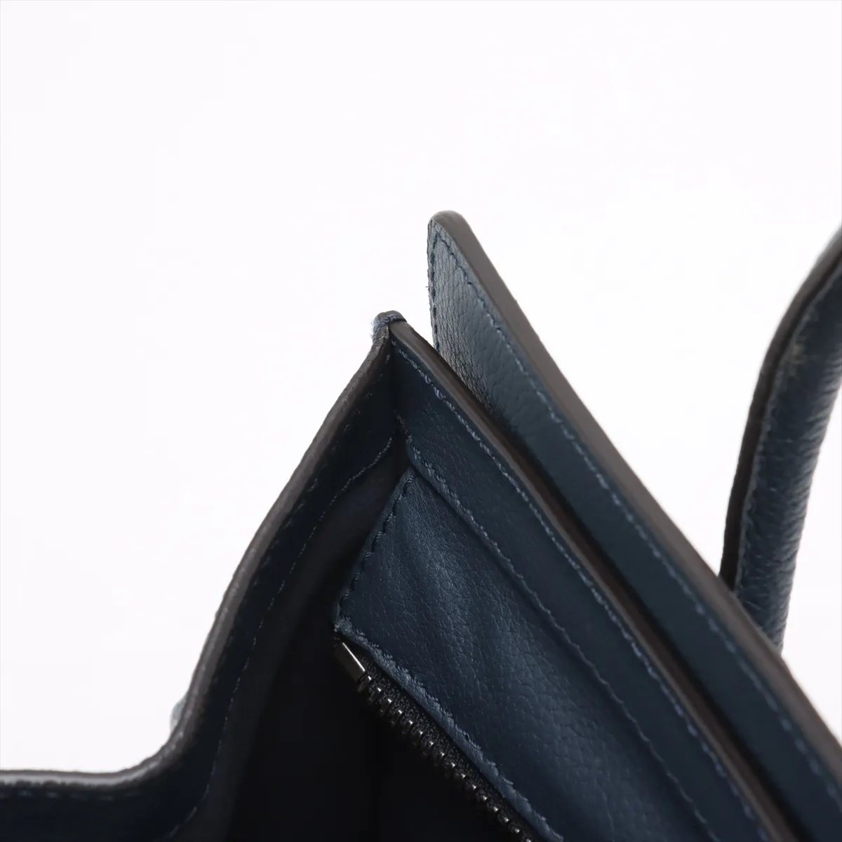Luggage Micro Shopper Leather Handbag, Navy — view 12