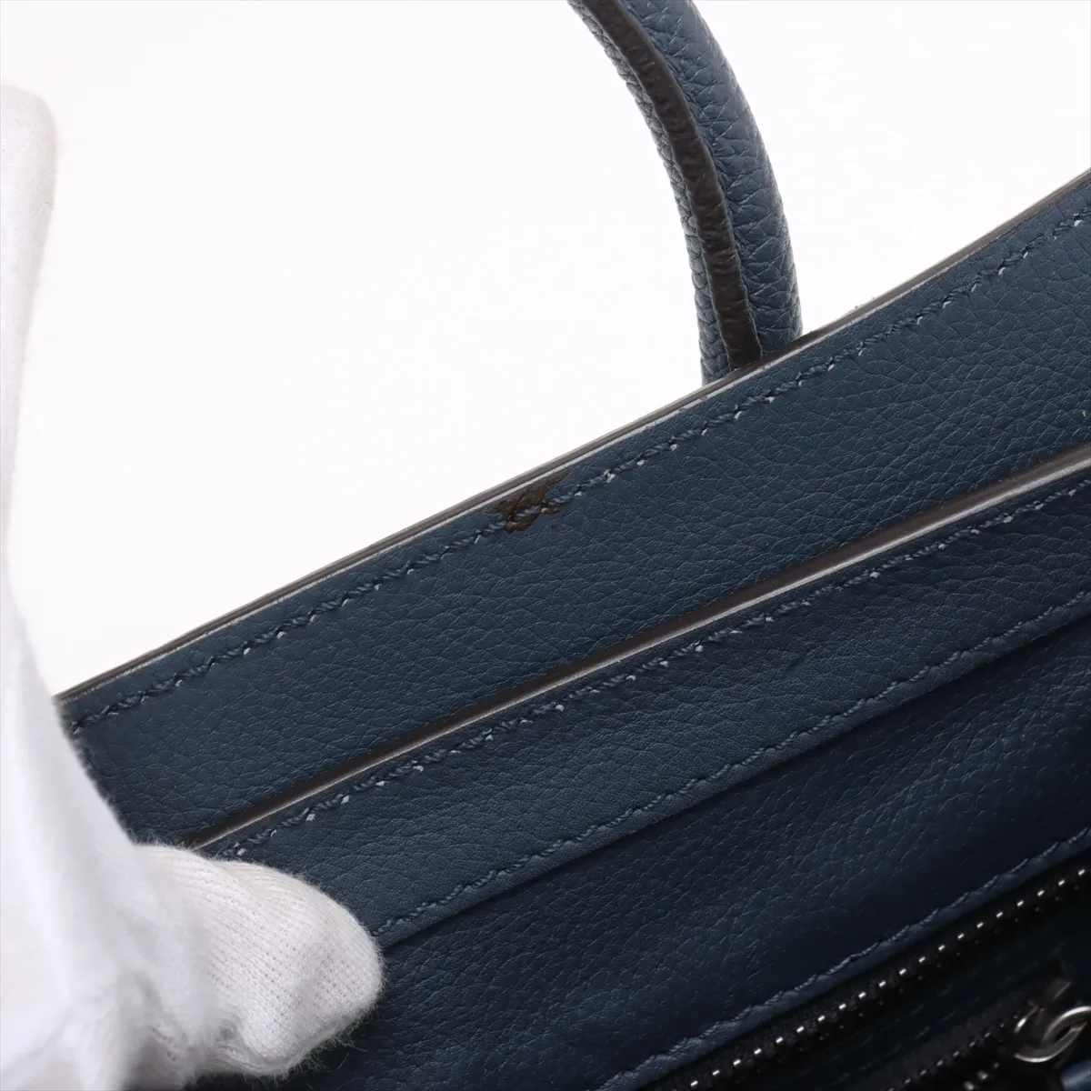 Luggage Micro Shopper Leather Handbag, Navy — view 13