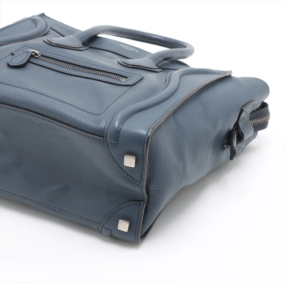 Luggage Micro Shopper Leather Handbag, Navy — view 3