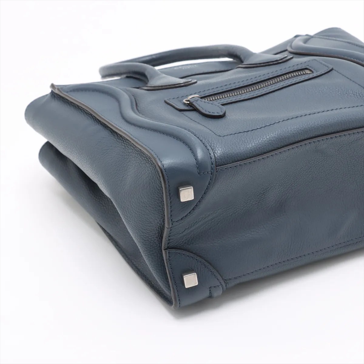 Luggage Micro Shopper Leather Handbag, Navy — view 4