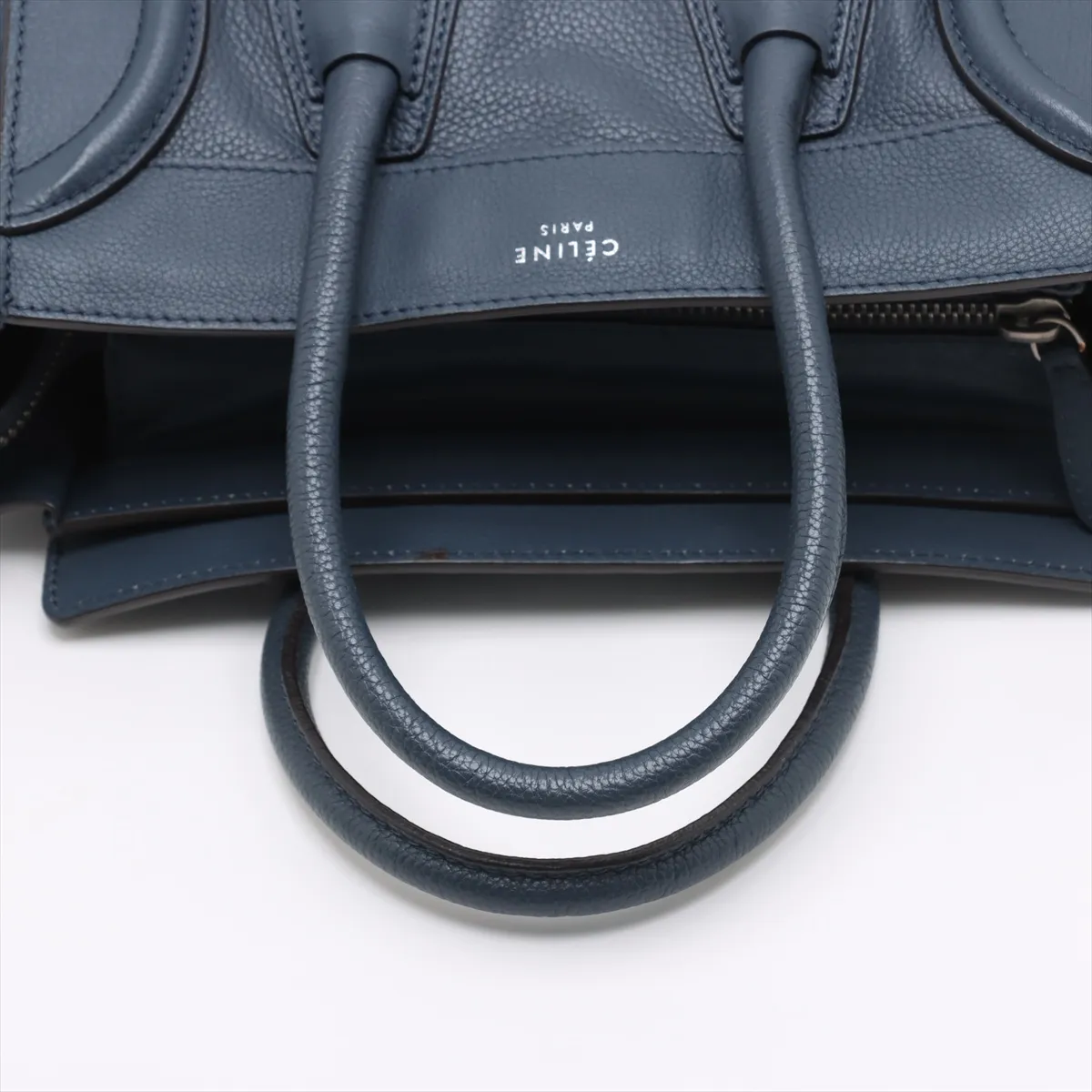 Luggage Micro Shopper Leather Handbag, Navy — view 5