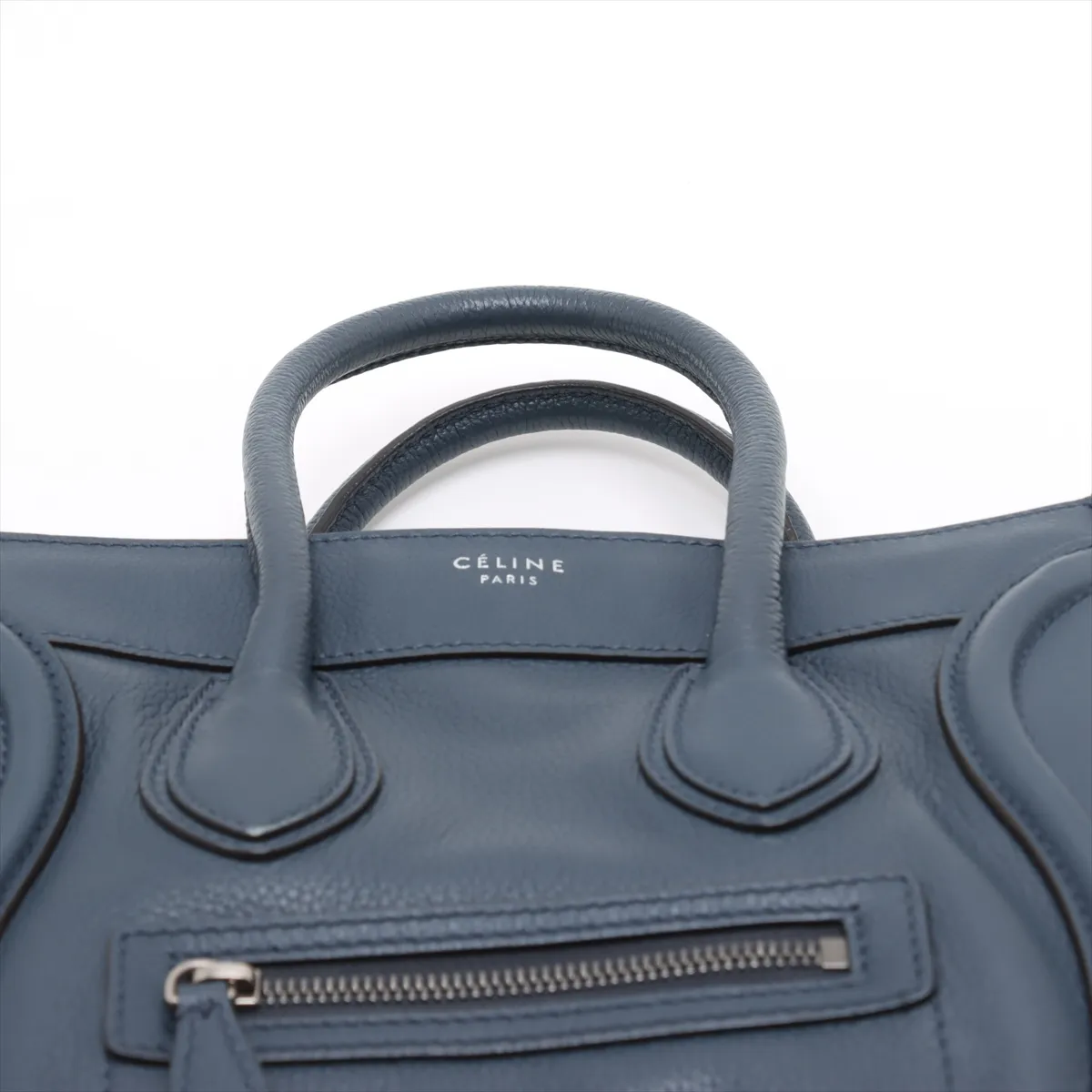 Luggage Micro Shopper Leather Handbag, Navy — view 6