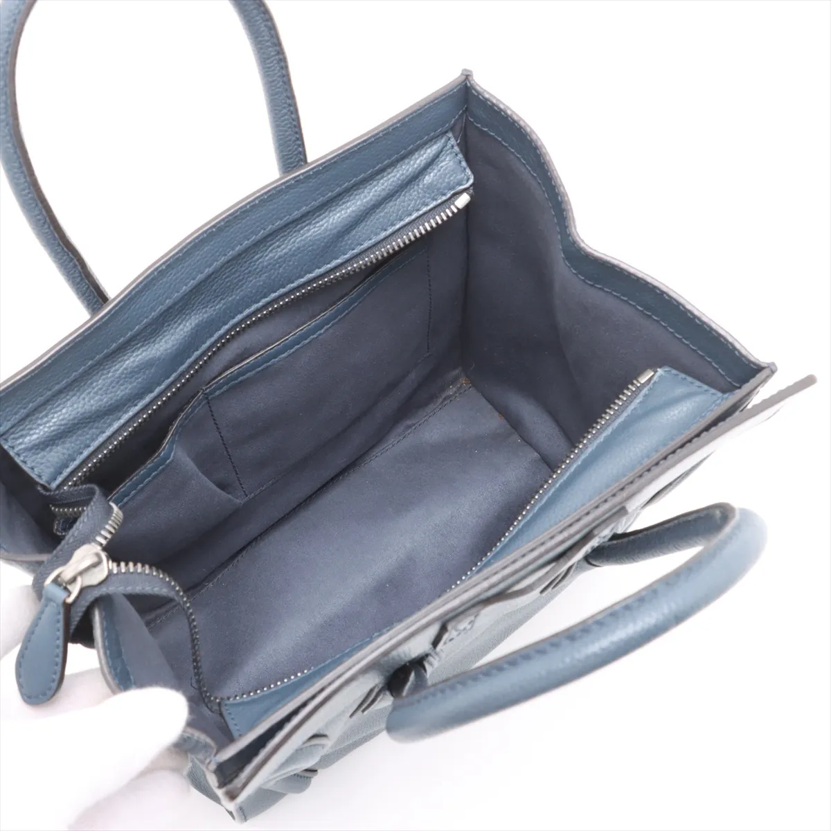 Luggage Micro Shopper Leather Handbag, Navy — view 7
