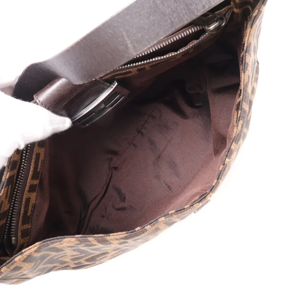 Zucca Canvas x Leather Shoulder Bag, Brown — view 7