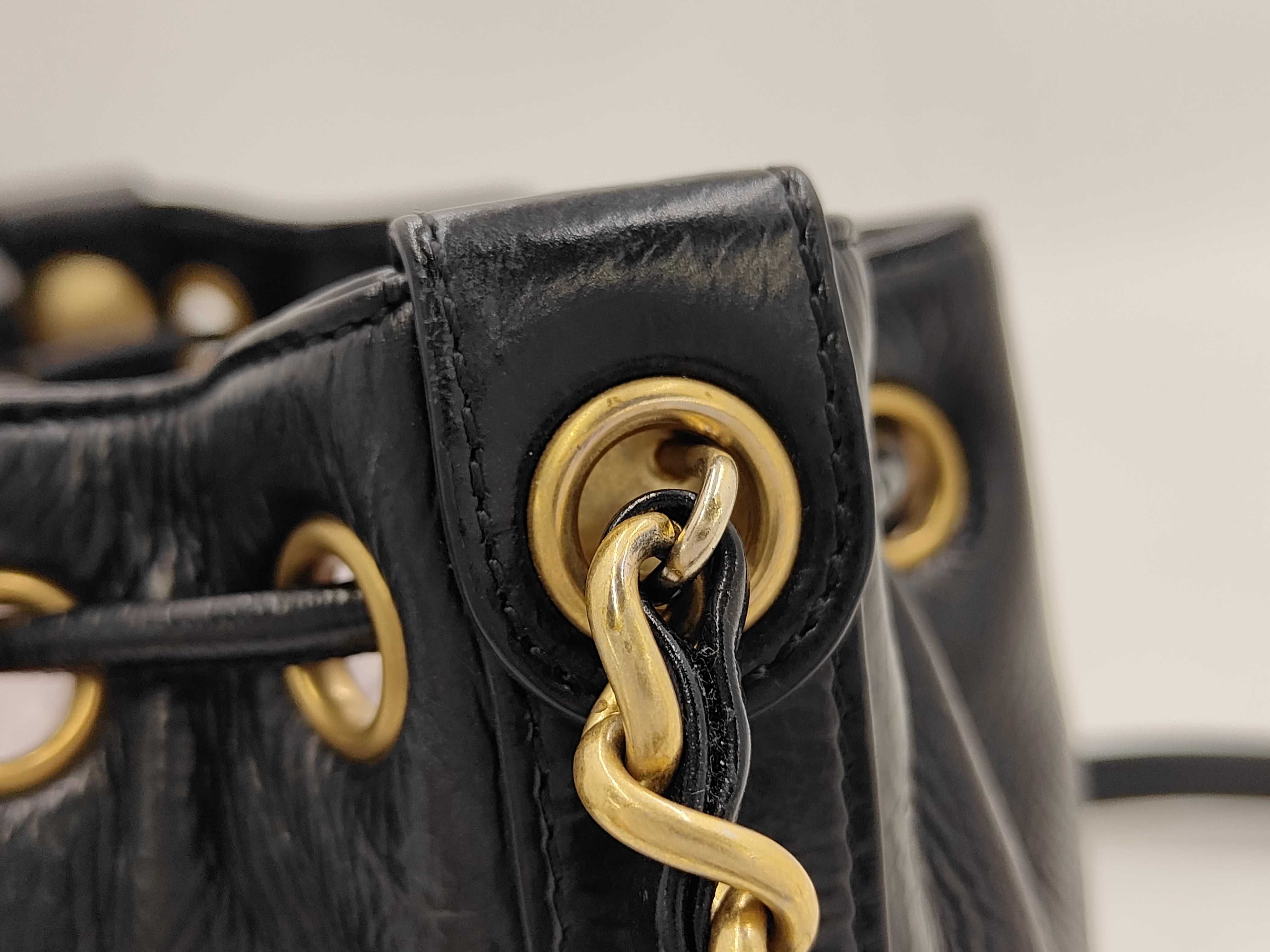 bucket bag, drawstring, black calfskin, gold hardware, large logo, with dust bag, size 30, with card slots, shoulder bag. — view 6