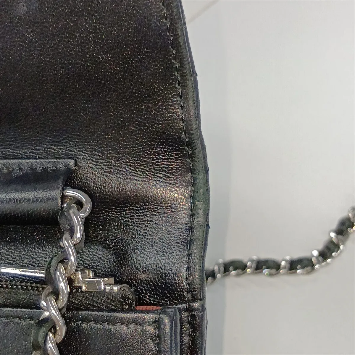 Matelassé Lambskin Chain Wallet, Black, Silver Hardware, K7E1CHK5, Random Plate — view 12