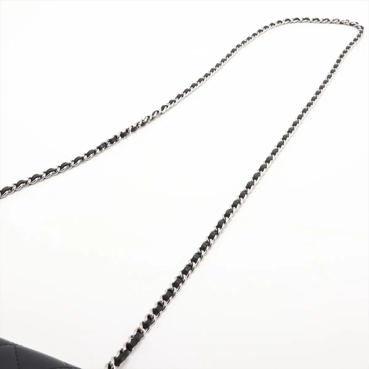 Matelassé Lambskin Chain Wallet, Black, Silver Hardware, K7E1CHK5, Random Plate — view 5