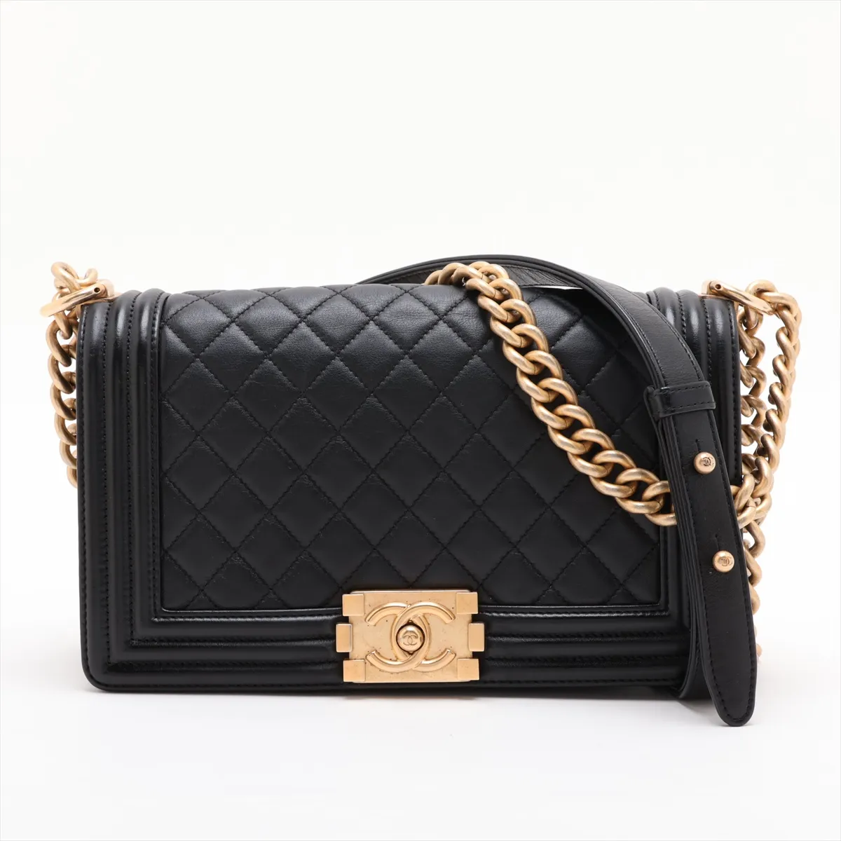 Boy Chanel 25 Lambskin Chain Shoulder Bag, Black with Gold Hardware, 25987324, Serial Number 25-series, A67086