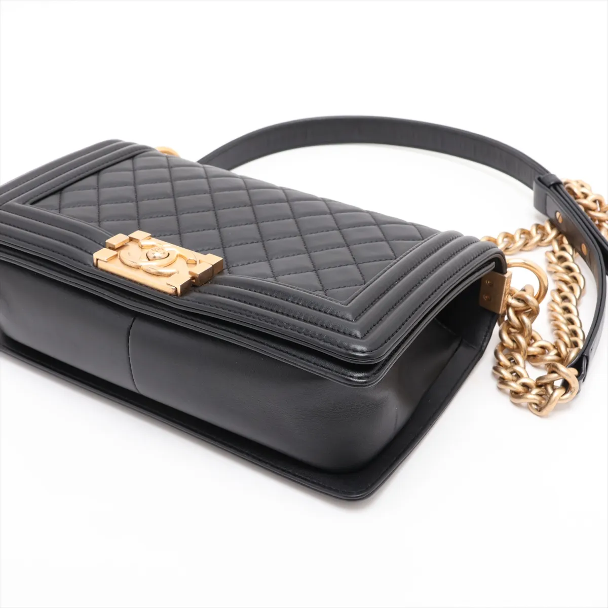 Boy Chanel 25 Lambskin Chain Shoulder Bag, Black with Gold Hardware, 25987324, Serial Number 25-series, A67086 — view 3