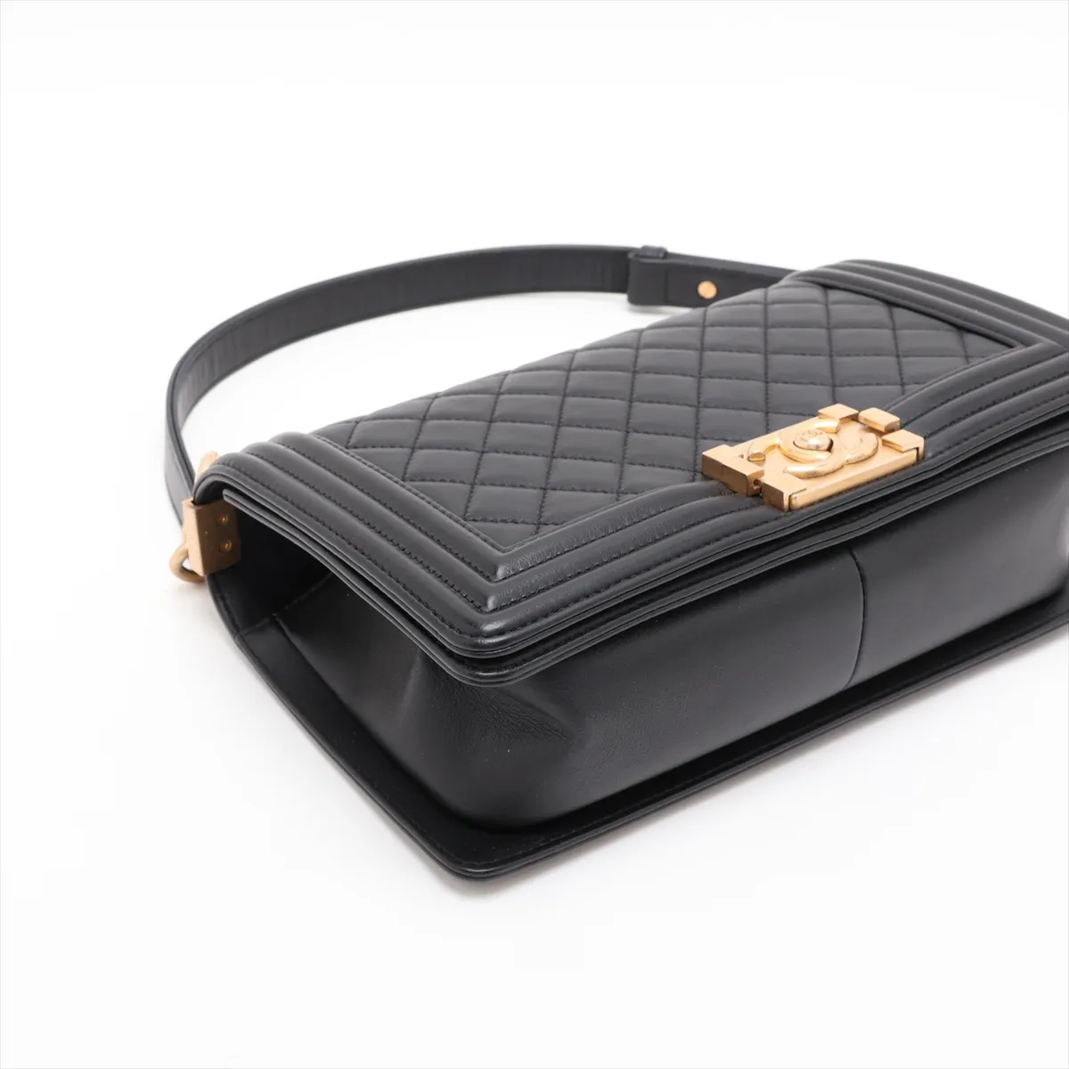 Boy Chanel 25 Lambskin Chain Shoulder Bag, Black with Gold Hardware, 25987324, Serial Number 25-series, A67086 — view 4