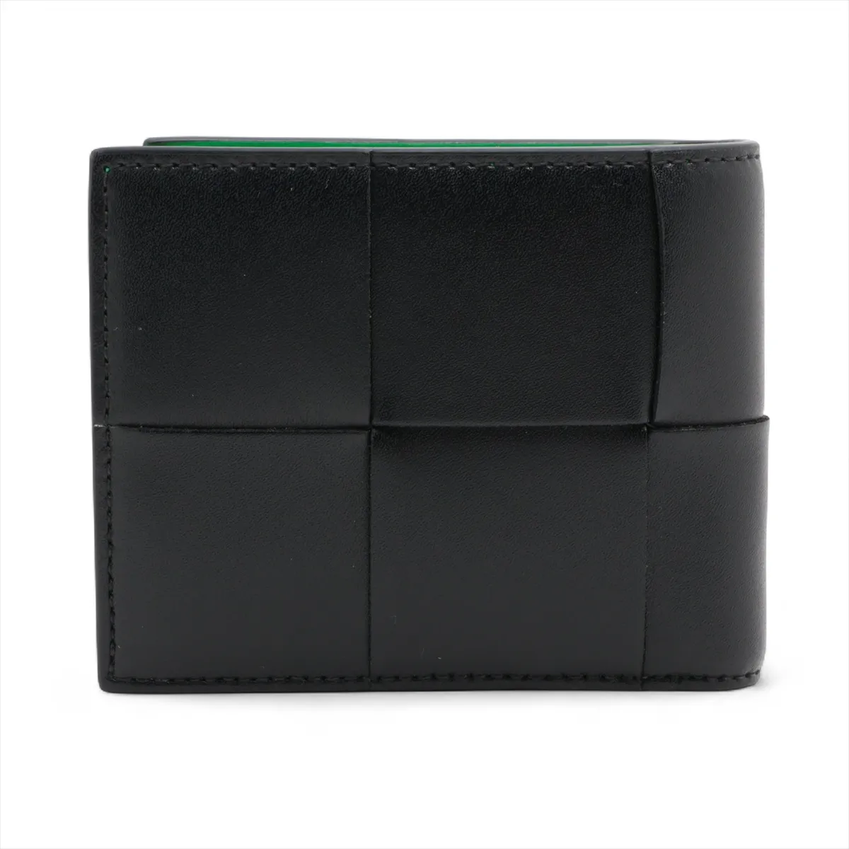 Maxi Intrecciato Cassette Leather Compact Wallet, Black x Green