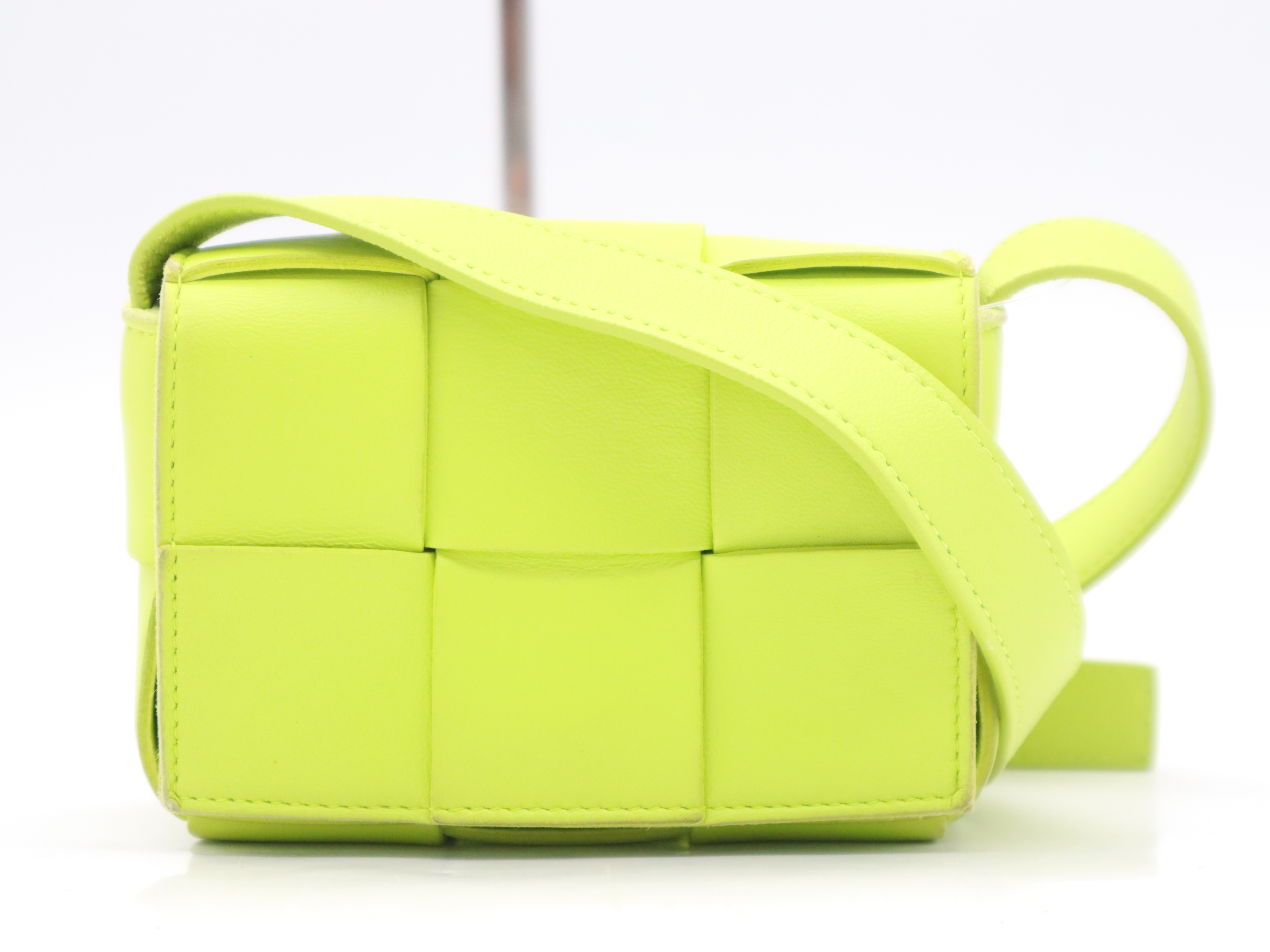 Lambskin Cassette Shoulder Bag, Yellow-Green, RFID Verified.