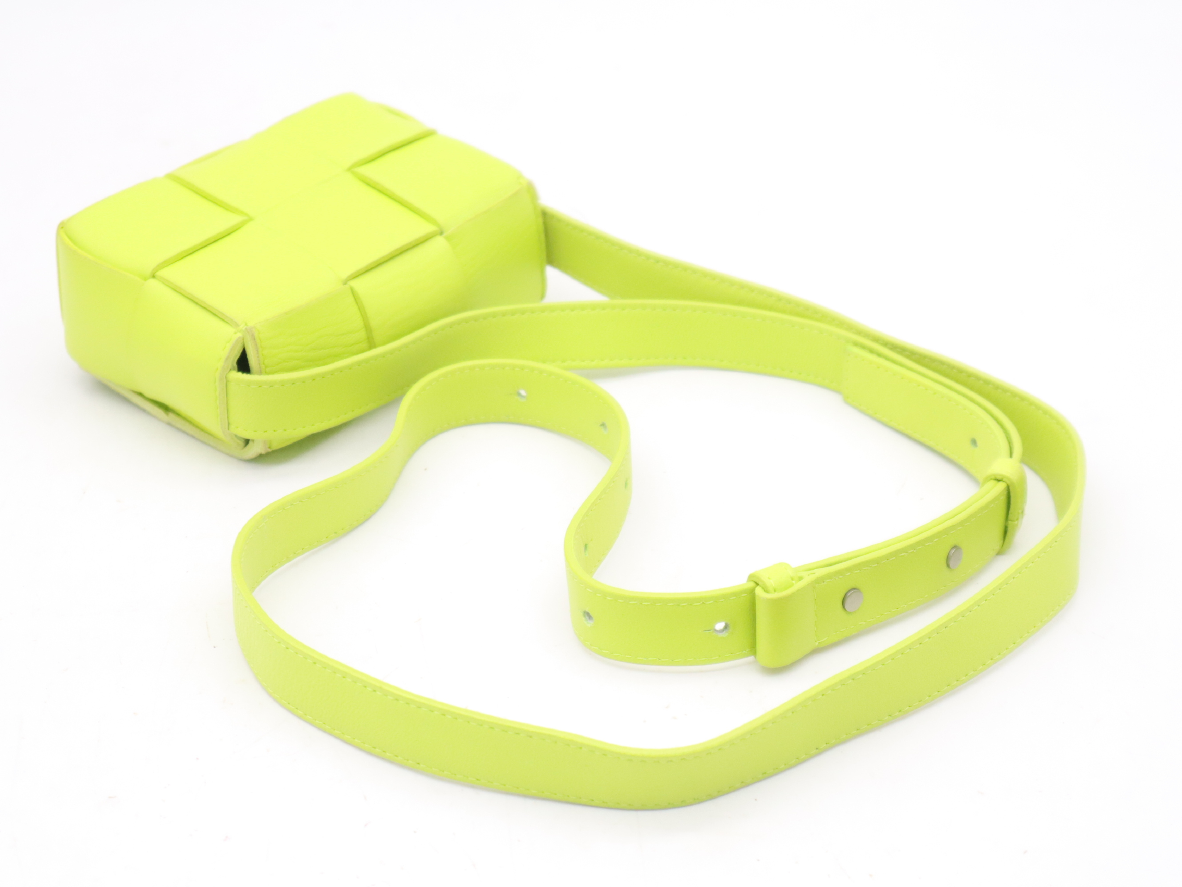 Lambskin Cassette Shoulder Bag, Yellow-Green, RFID Verified. — view 6