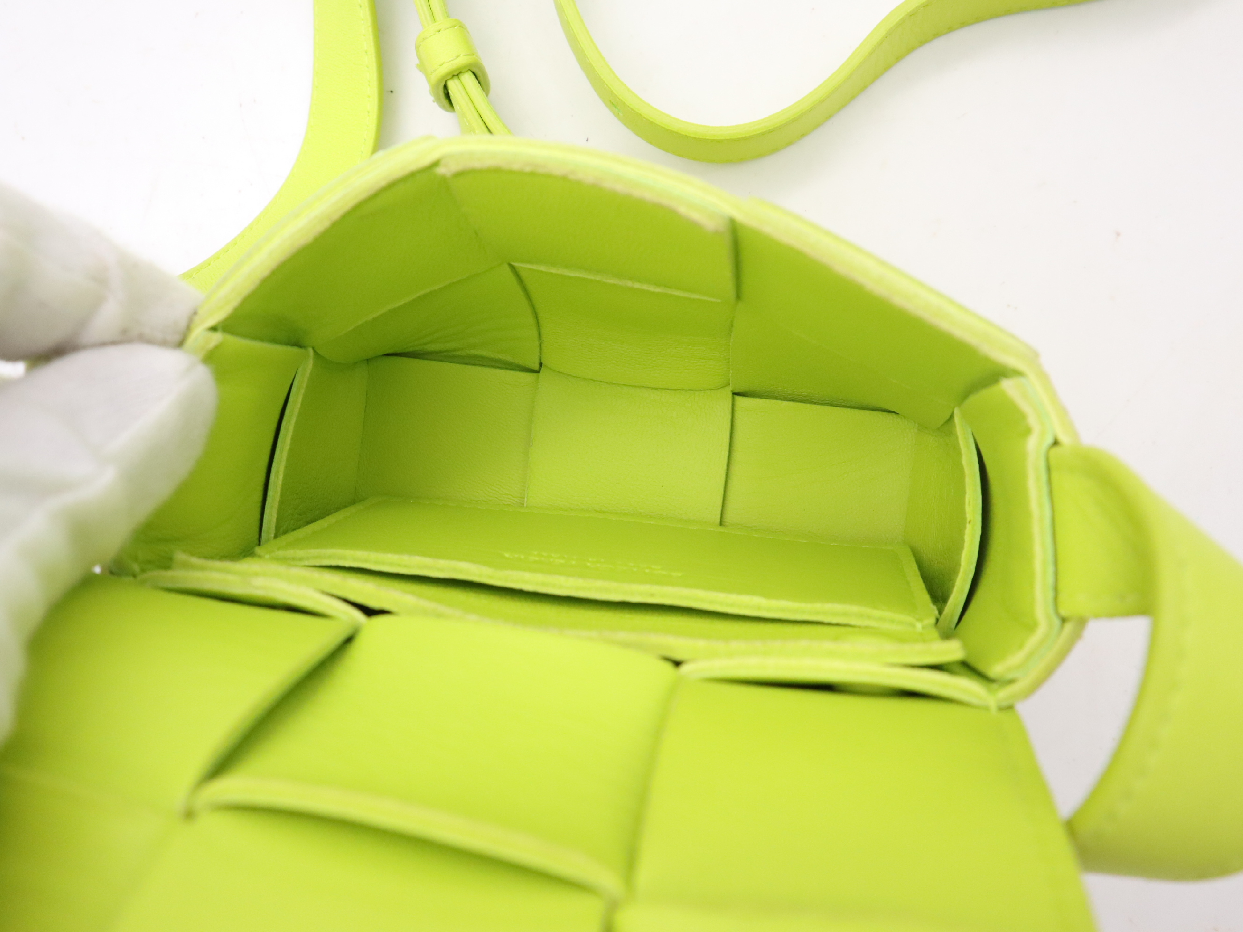 Lambskin Cassette Shoulder Bag, Yellow-Green, RFID Verified. — view 10