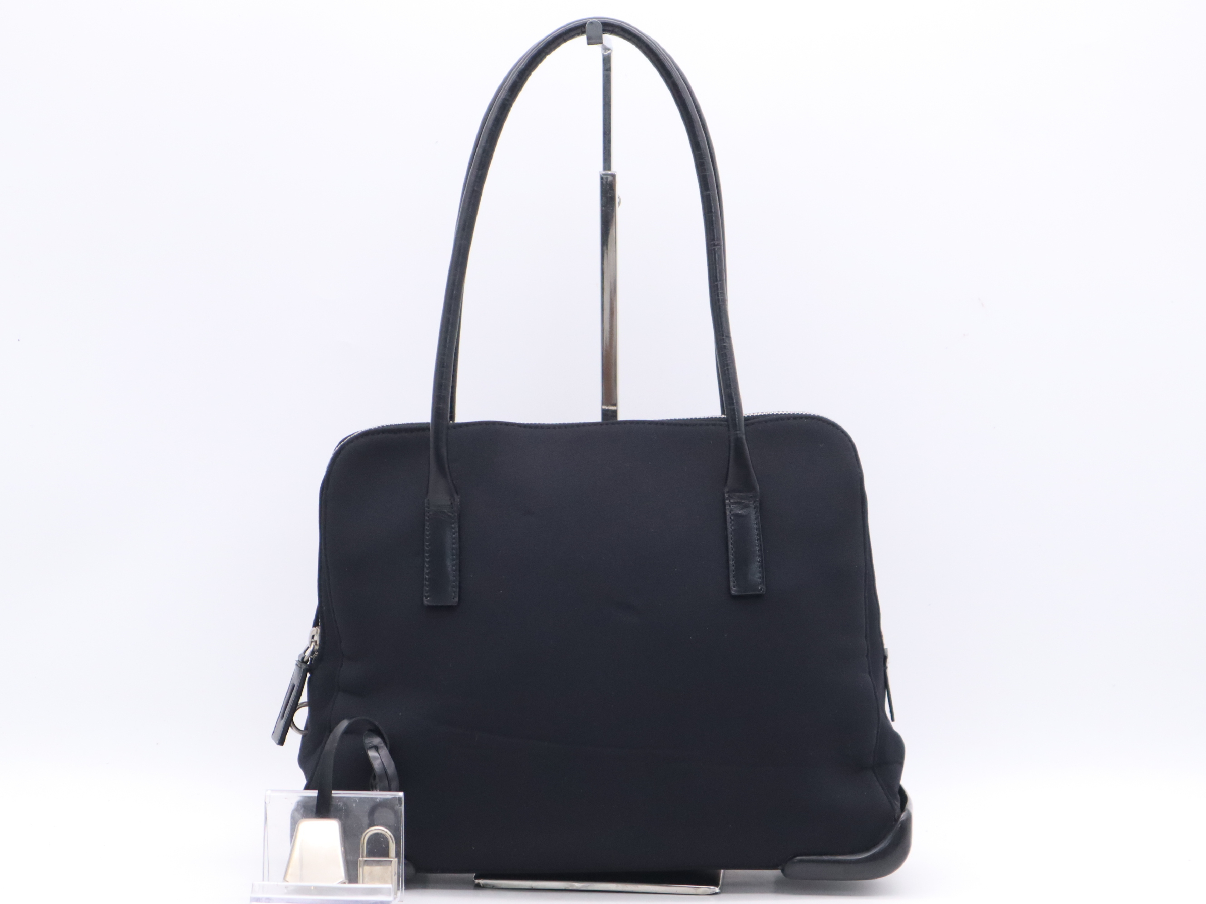 Urethane Tote Bag, Black, Silver Hardware, Includes Padlock, 2 Keys, and Clochette.