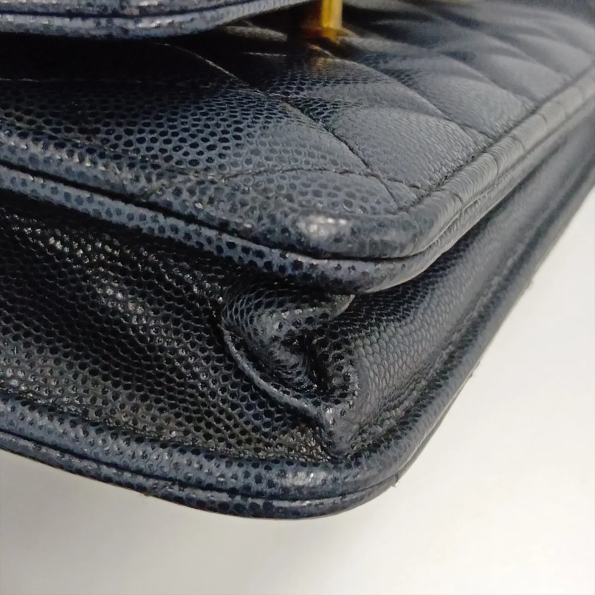 Matelassé Caviar Skin Chain Wallet, Navy, Gold Hardware, E7EX7U99, Random Plate — view 14