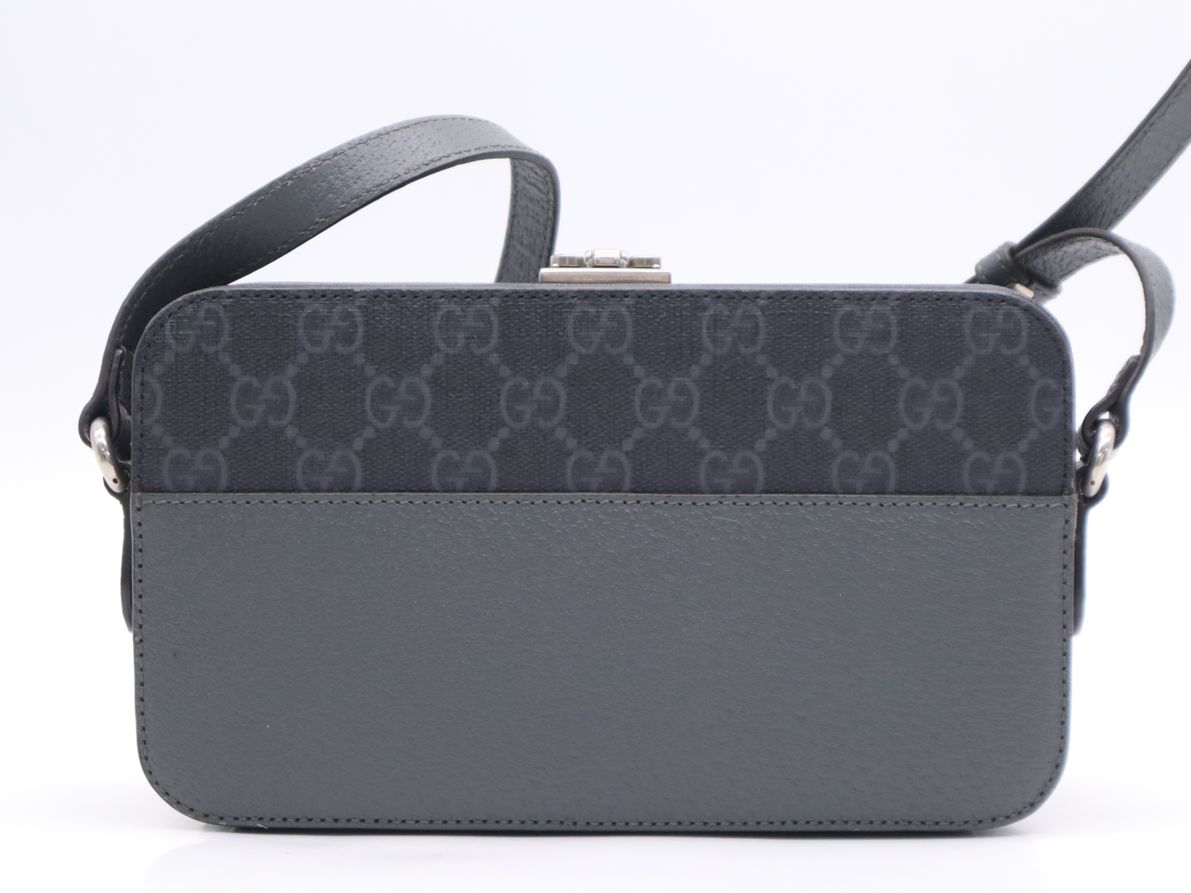 725341 PVC x Leather GG Supreme Cutout Interlocking G Shoulder Bag, Gray, Silver Hardware, with Dust Bag and Box. — view 2