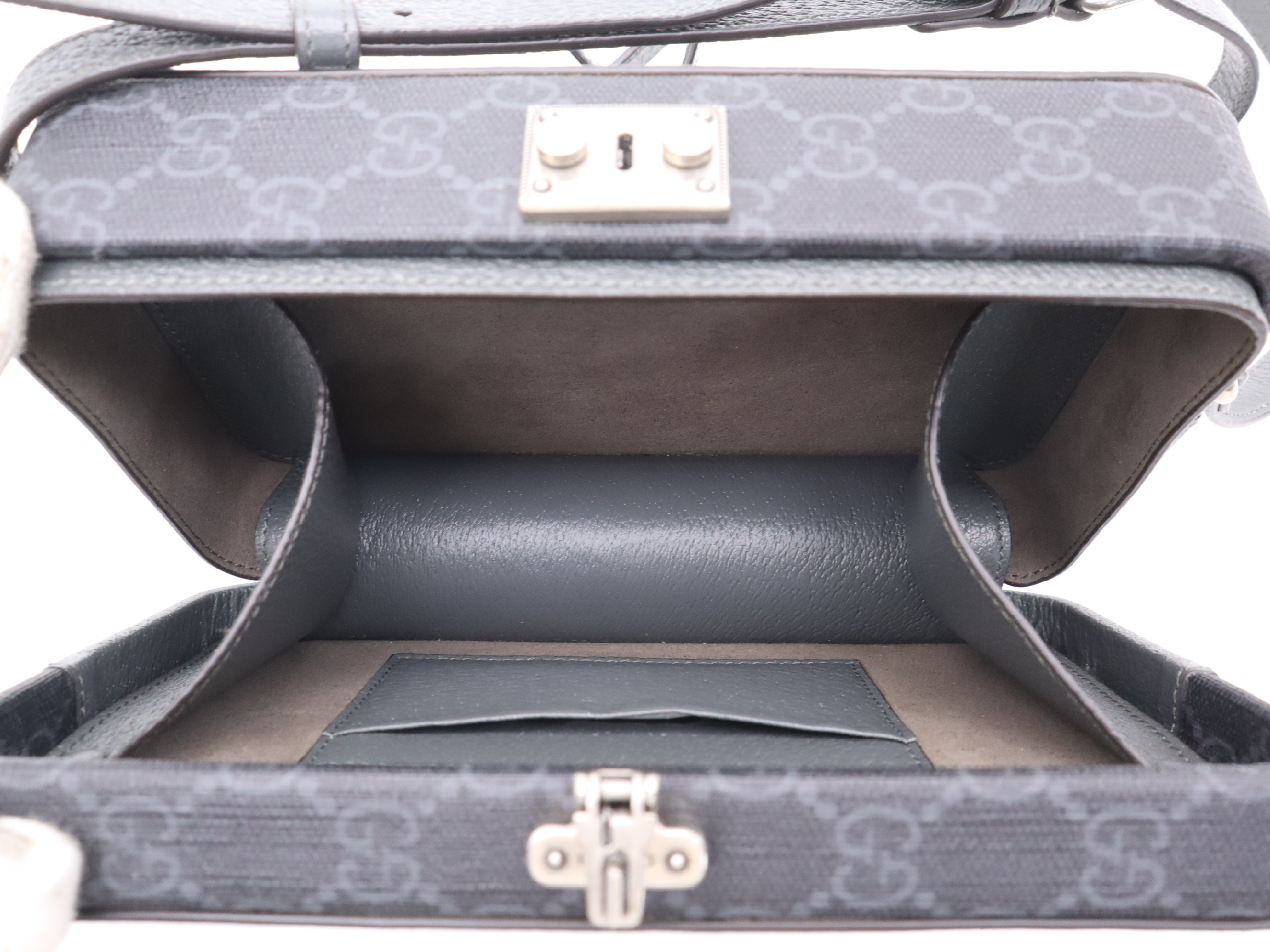 725341 PVC x Leather GG Supreme Cutout Interlocking G Shoulder Bag, Gray, Silver Hardware, with Dust Bag and Box. — view 11