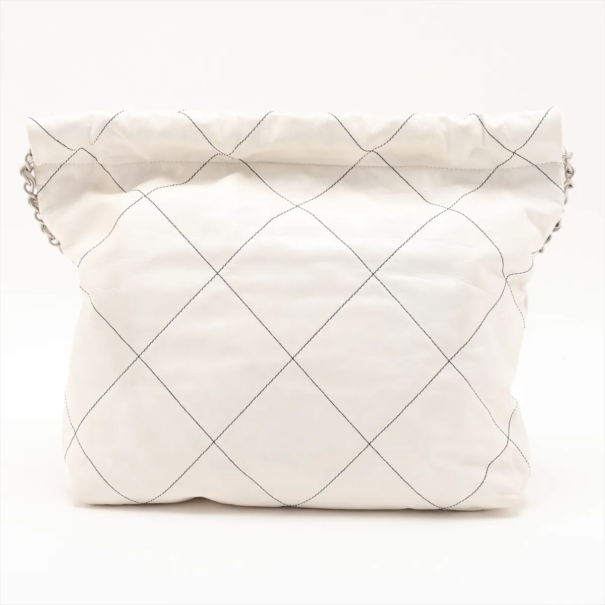 22 Small Leather Chain Shoulder Bag, White, Silver Hardware, C8LEG0AE, Random Plate, AS3260 — view 2