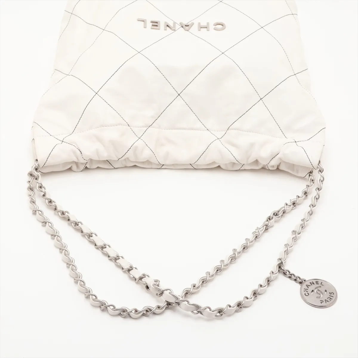 22 Small Leather Chain Shoulder Bag, White, Silver Hardware, C8LEG0AE, Random Plate, AS3260 — view 5