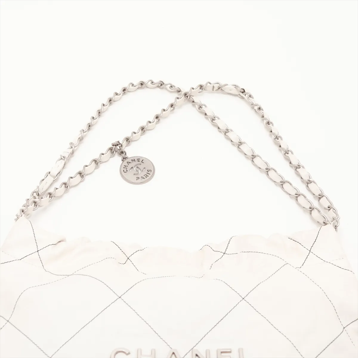 22 Small Leather Chain Shoulder Bag, White, Silver Hardware, C8LEG0AE, Random Plate, AS3260 — view 6