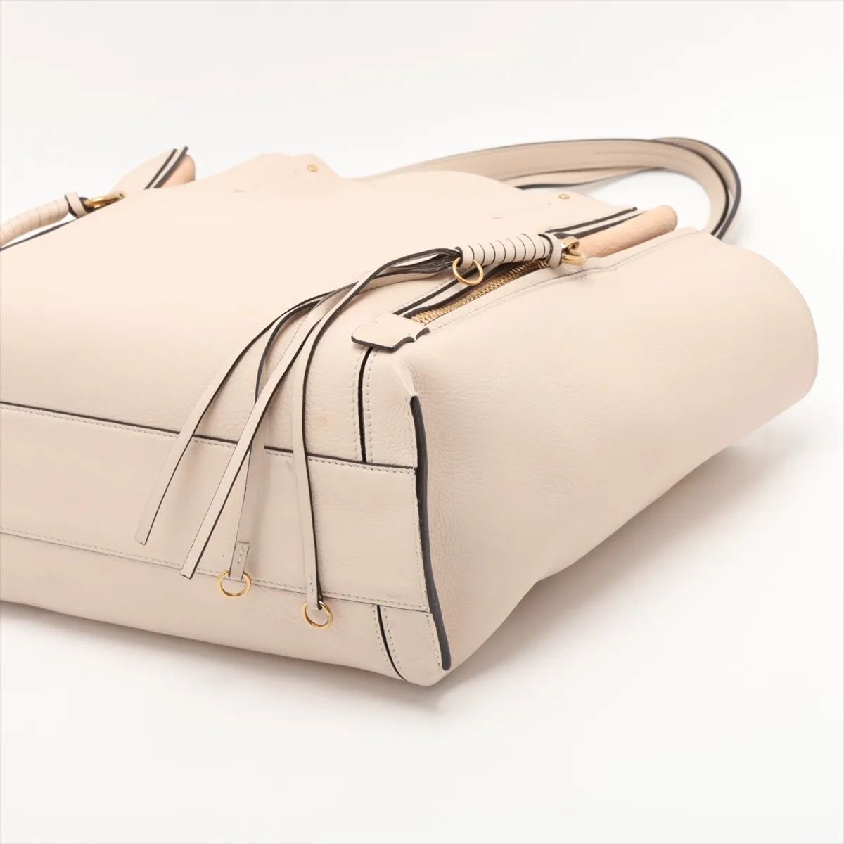 Milo Leather Tote Bag, Beige — view 3
