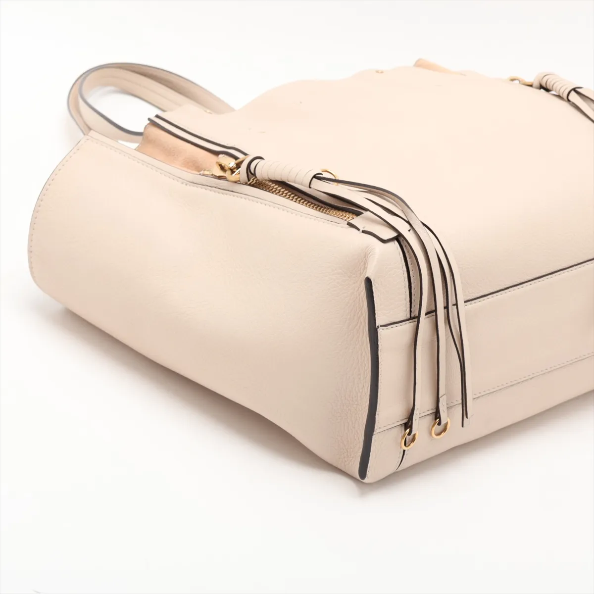 Milo Leather Tote Bag, Beige — view 4