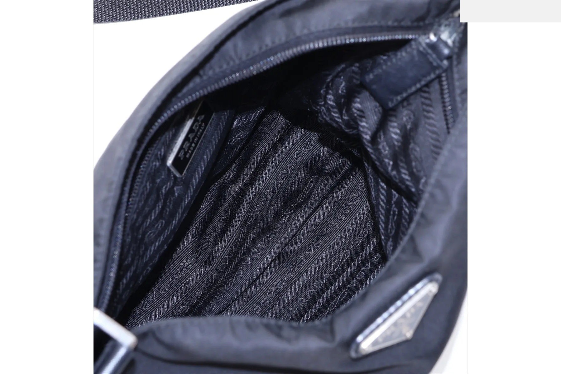 Tessuto Nylon Triangle Logo Leather Shoulder Bag — view 6