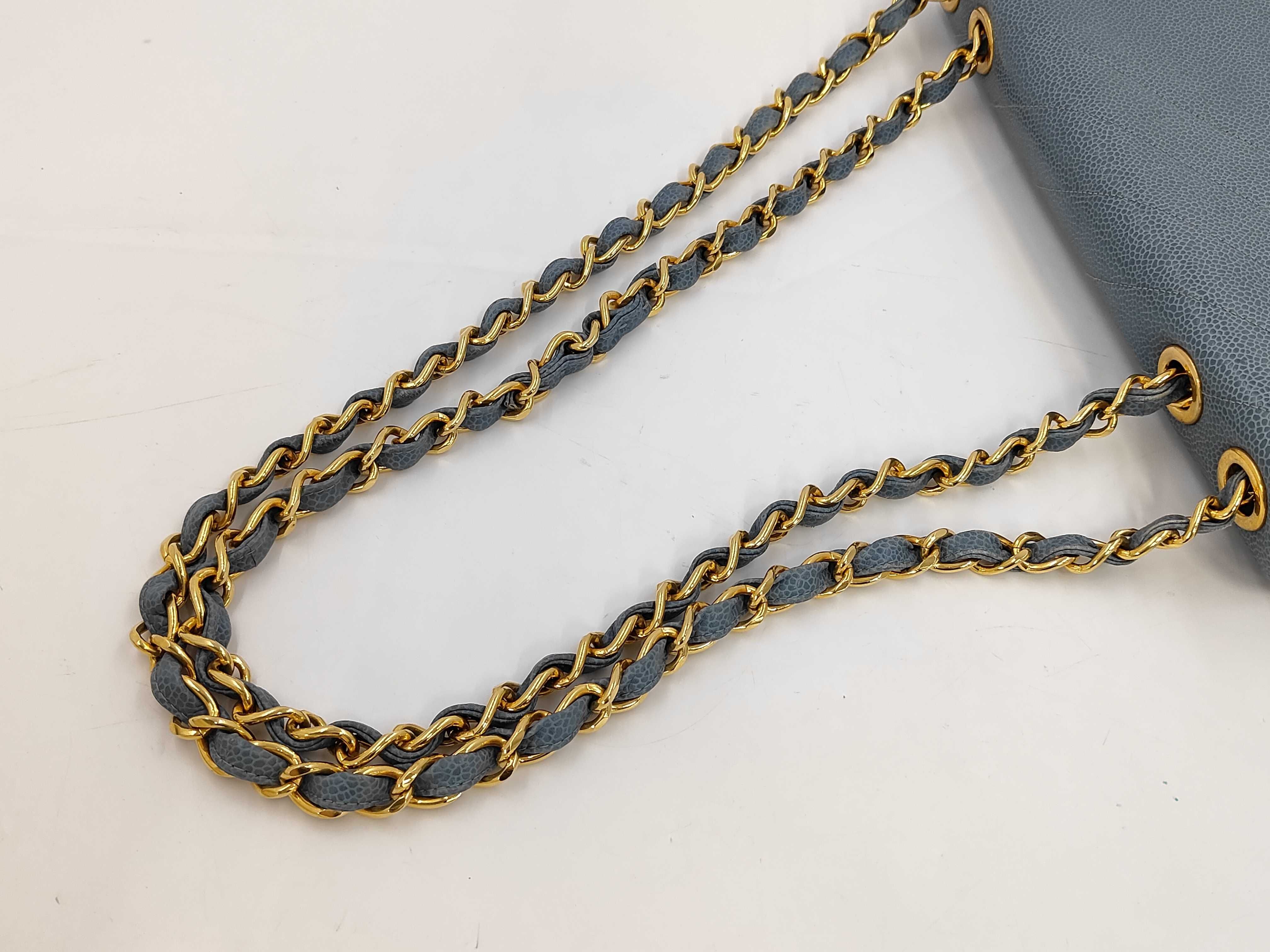 Bias Stitch Chain Flap Bag, Blue Caviar Leather, No. 3, G Card, Dust Bag, Shoulder Bag — view 5