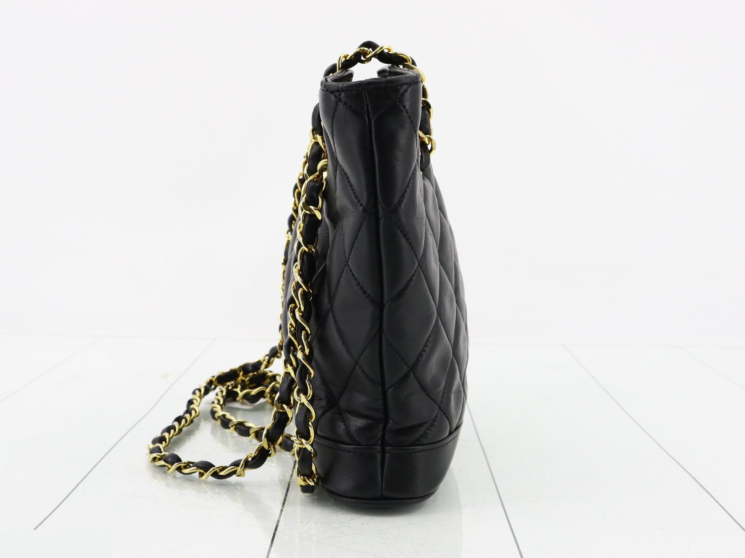 Matelassé Chain Shoulder Bag, Lambskin, Black, Gold Hardware — view 3