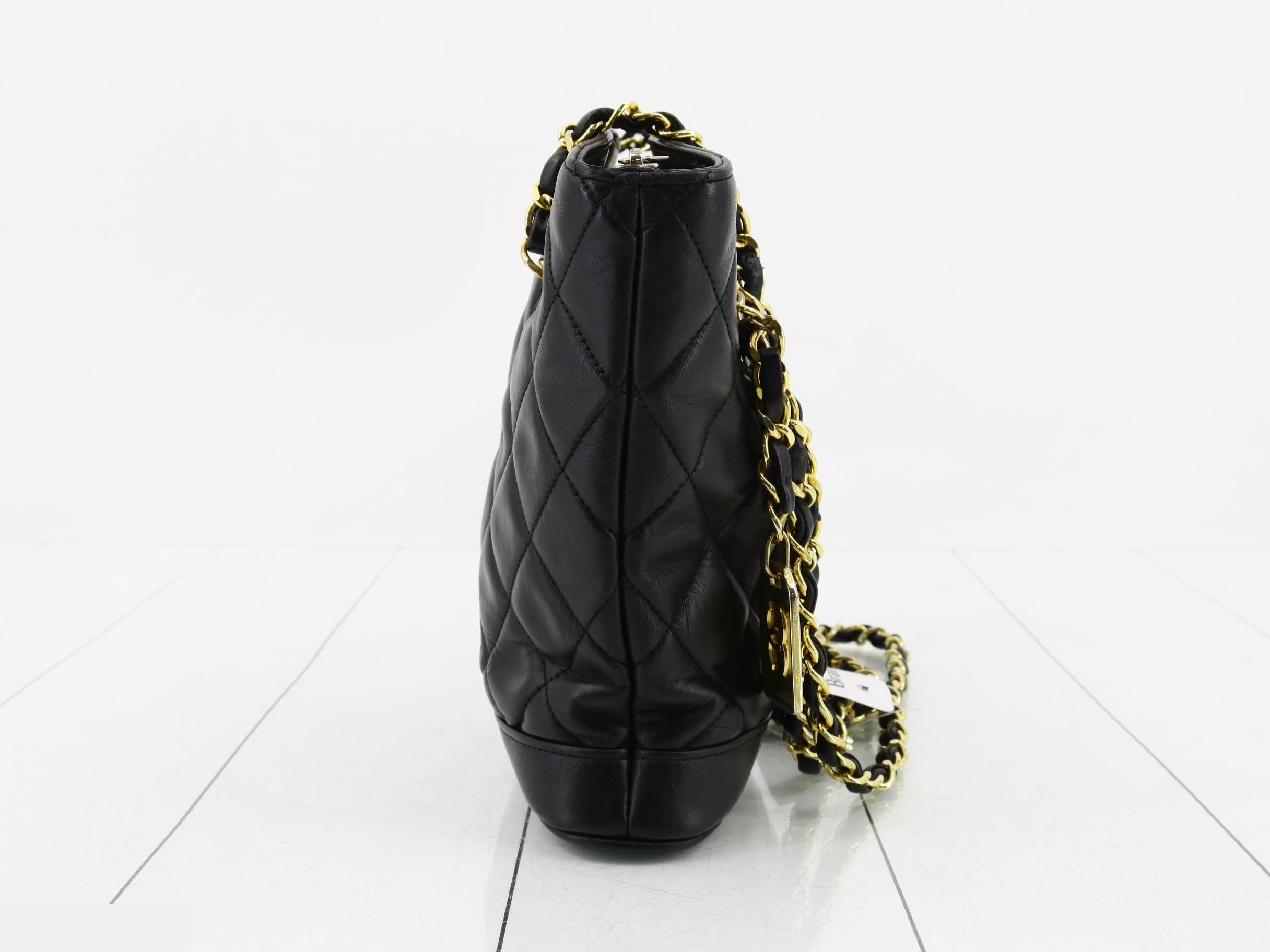 Matelassé Chain Shoulder Bag, Lambskin, Black, Gold Hardware — view 4