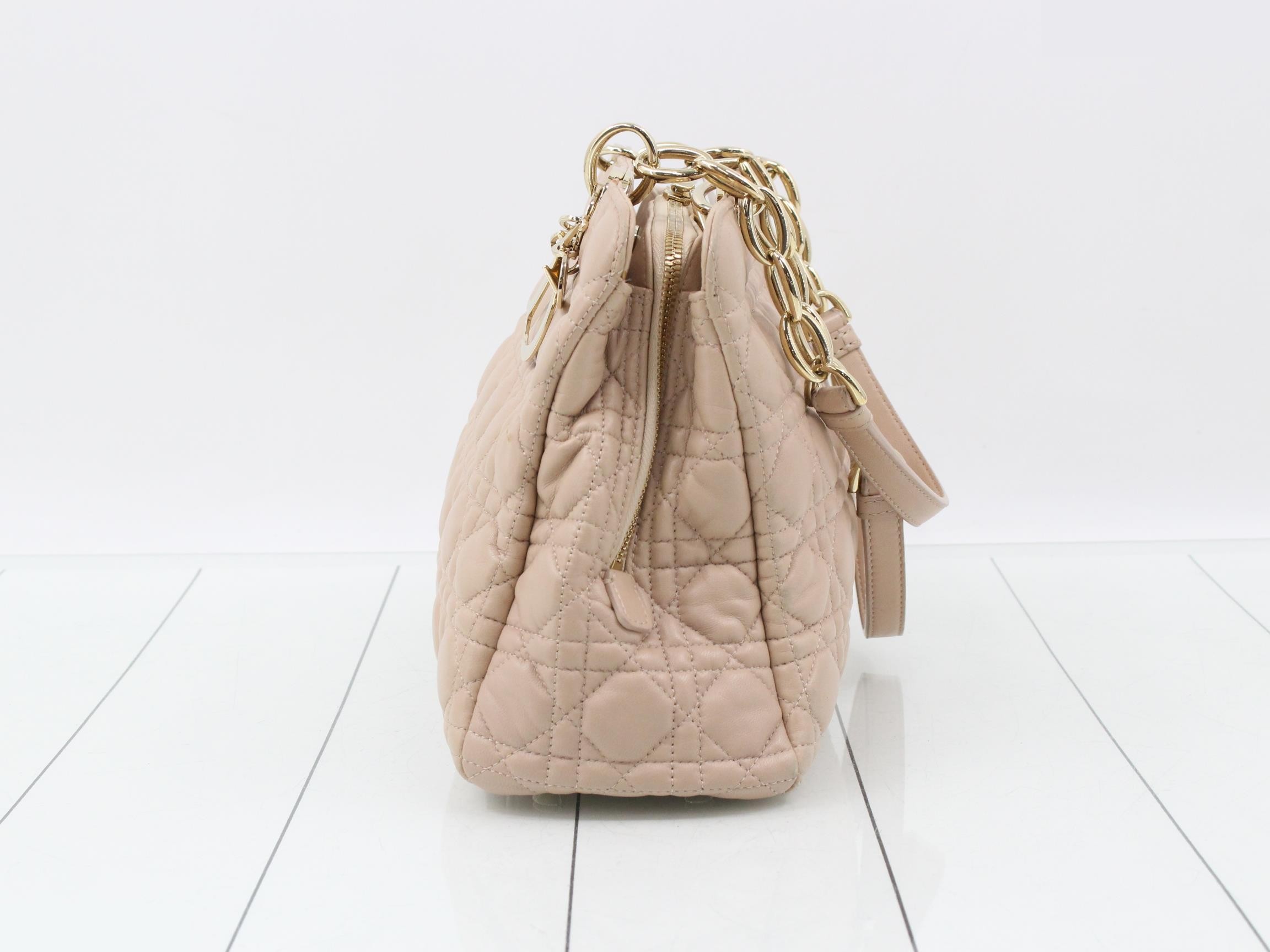 Lady Dior shoulder bag, leather, beige — view 3