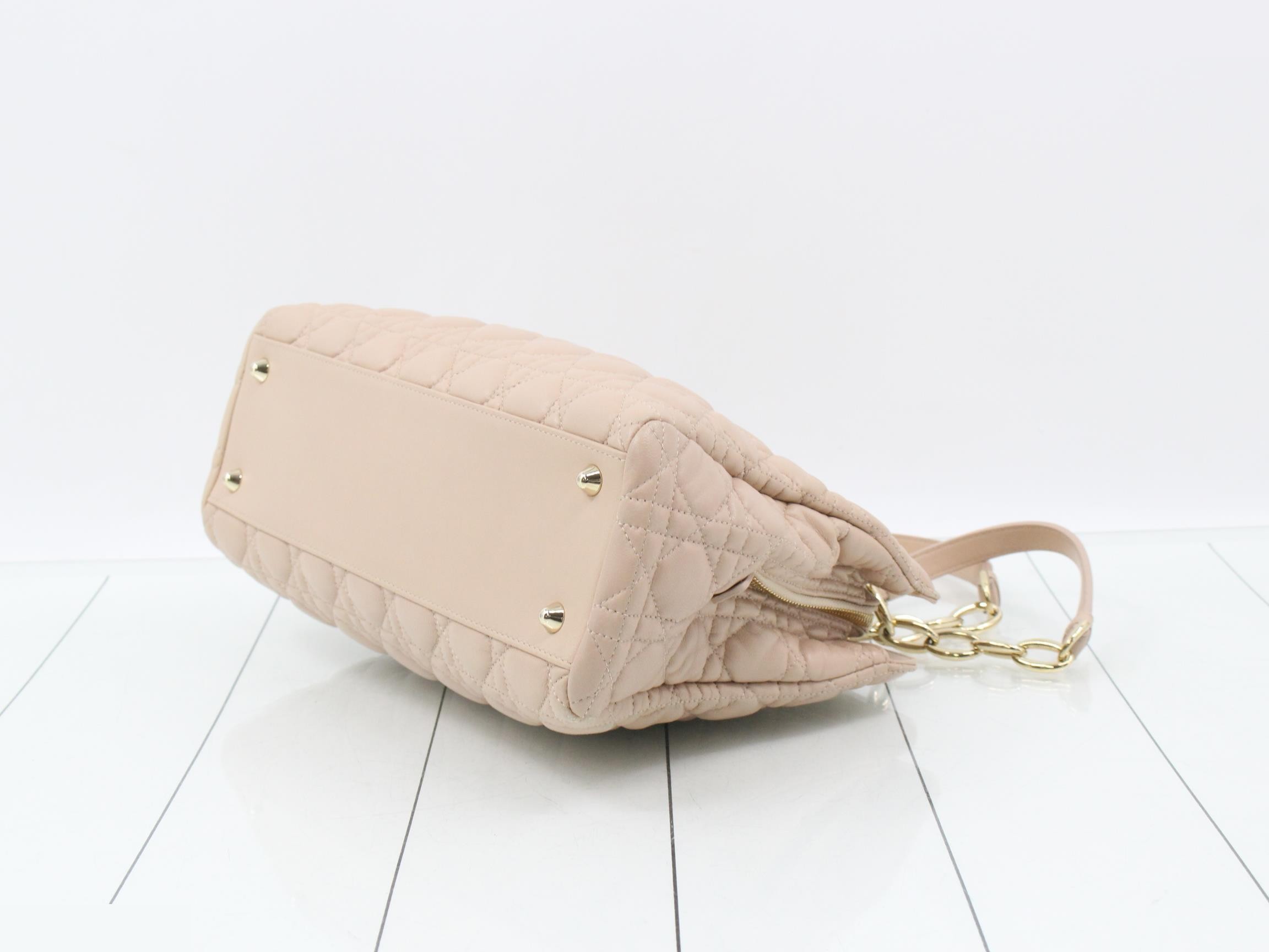 Lady Dior shoulder bag, leather, beige — view 6