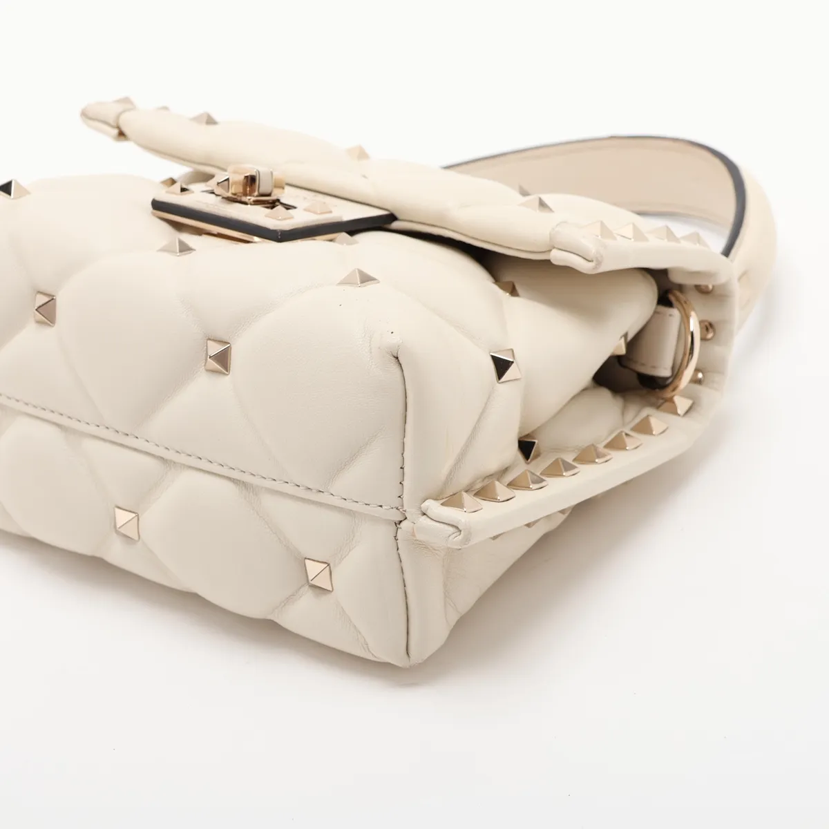 Candy Stud Leather 2-Way Handbag, White — view 3