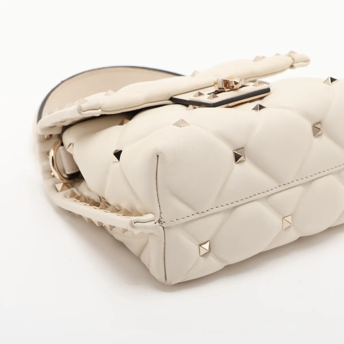 Candy Stud Leather 2-Way Handbag, White — view 4